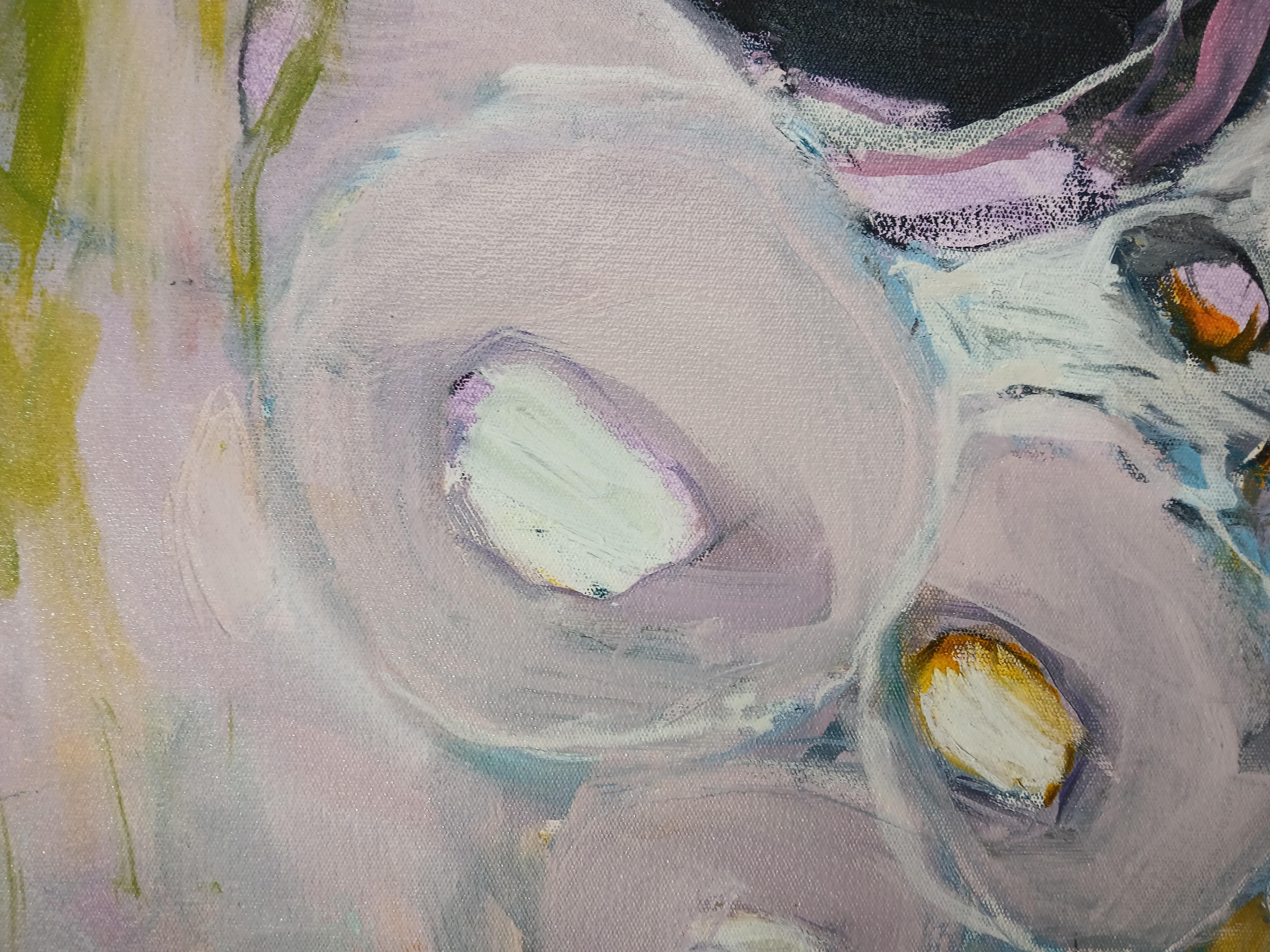 Large Colourful Abstract Oil on Canvas Floral Painting With Pastel Tones im Angebot 6