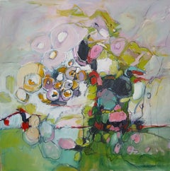 Large Colourful Abstract Oil on Canvas Floral Painting With Pastel Tones