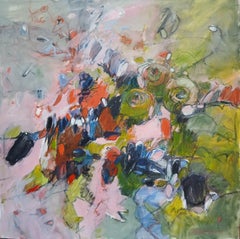 Large Colourful Abstract Oil on Canvas Floral Painting With Pastel Tones