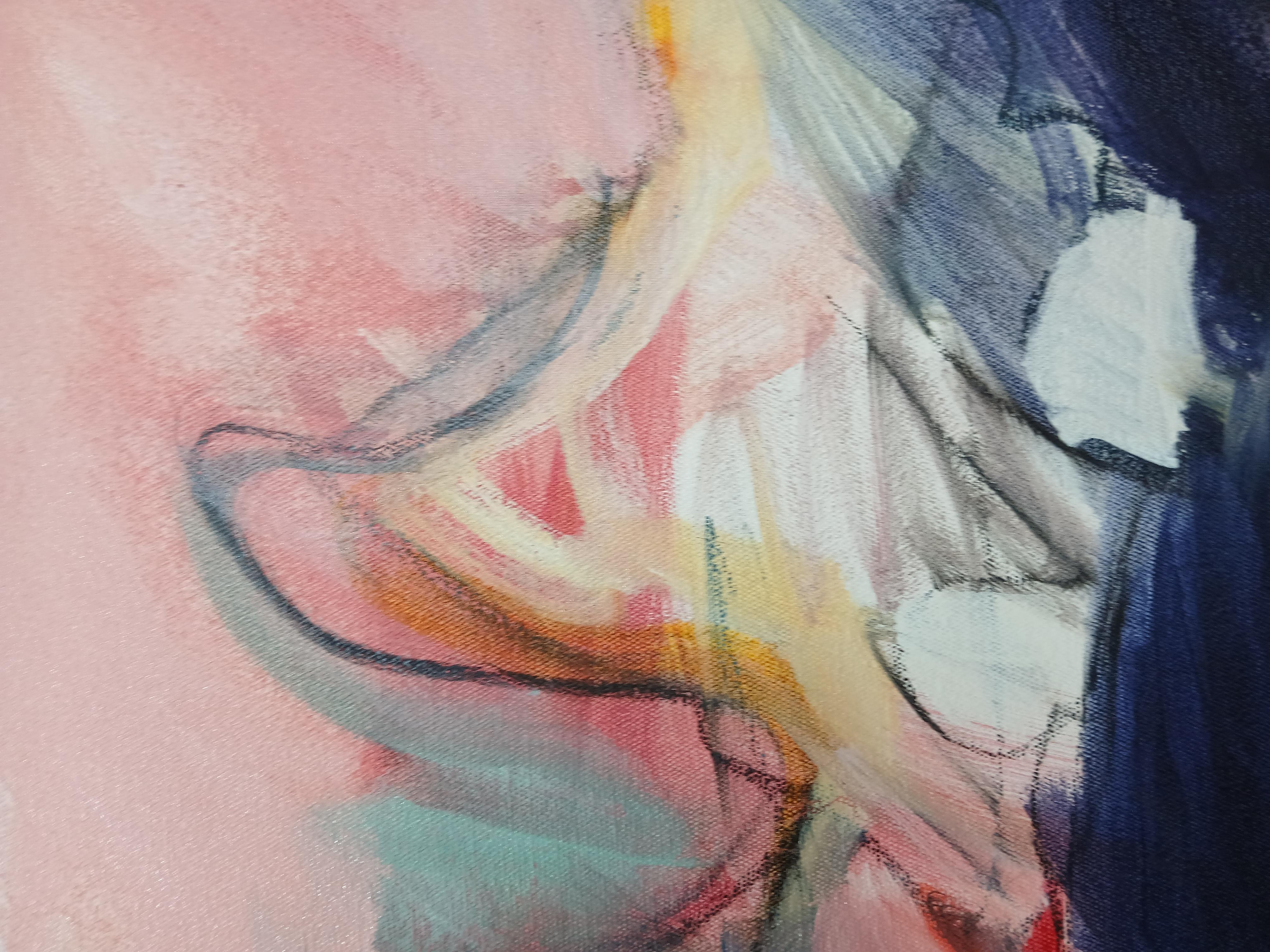 Large Colourful Abstract Oil on Canvas Painting With Floral Tones im Angebot 4