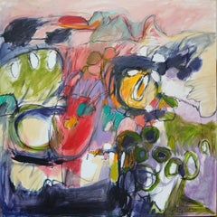 Large Colourful Abstract Oil on Canvas Painting With Floral Tones