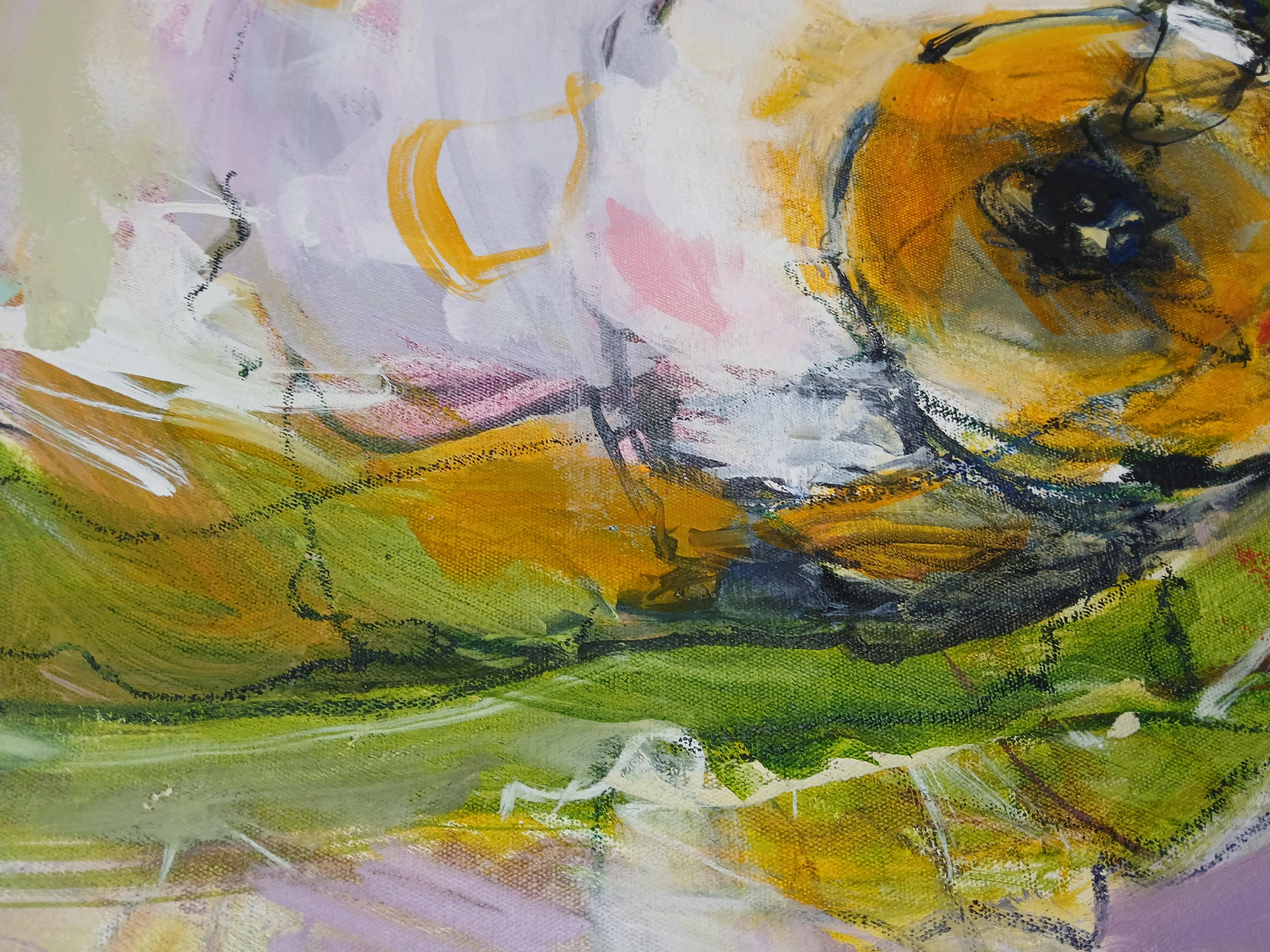 Large Colourful Abstract Oil on Canvas Painting With Pastel Tones im Angebot 7