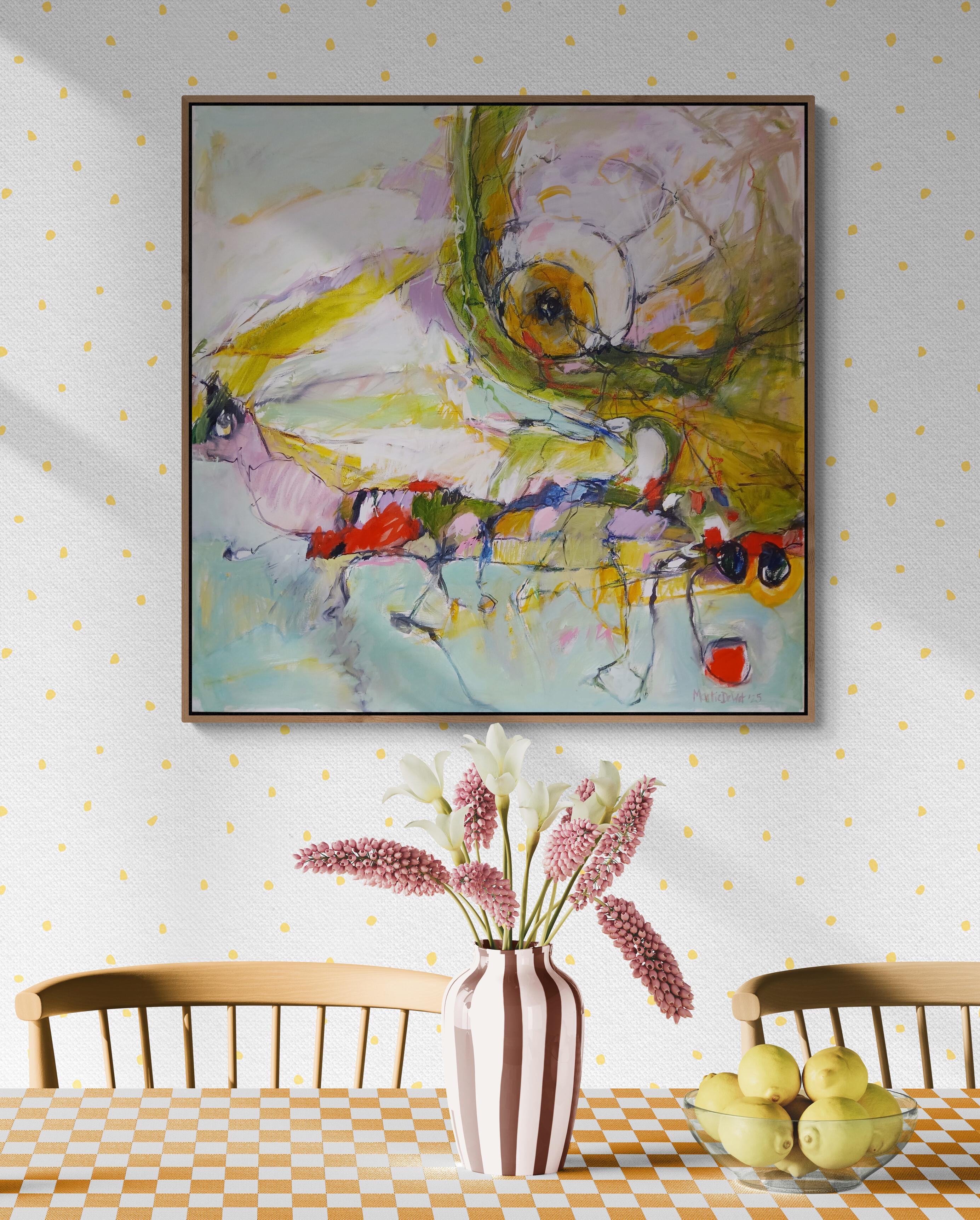 Large Colourful Abstract Oil on Canvas Painting With Pastel Tones im Angebot 8