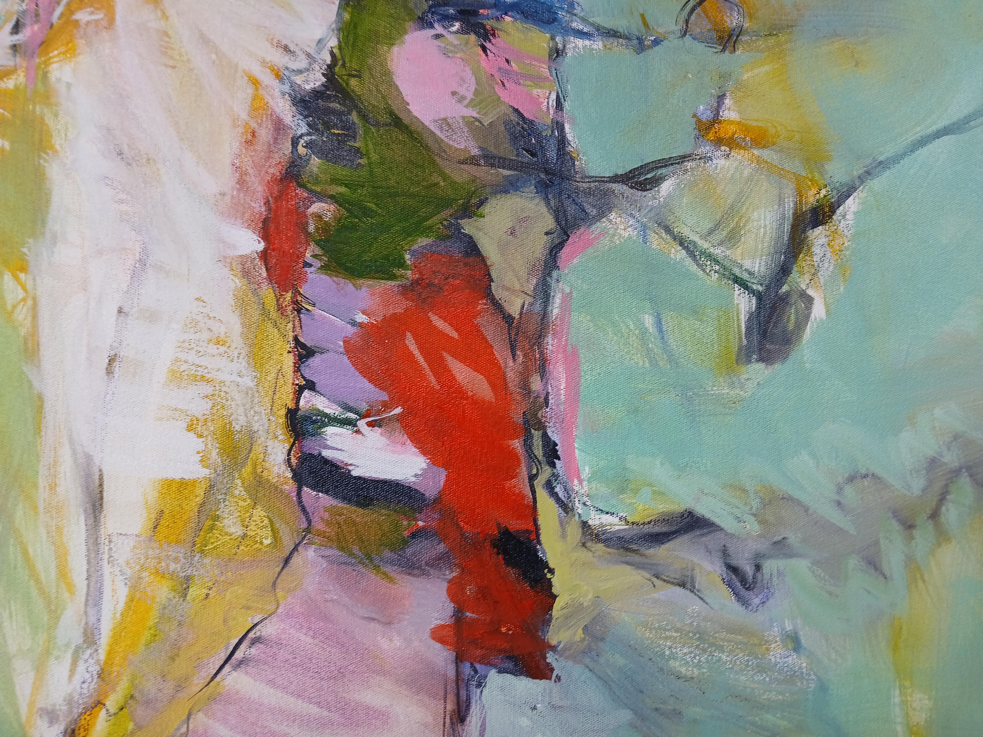 Large Colourful Abstract Oil on Canvas Painting With Pastel Tones im Angebot 1