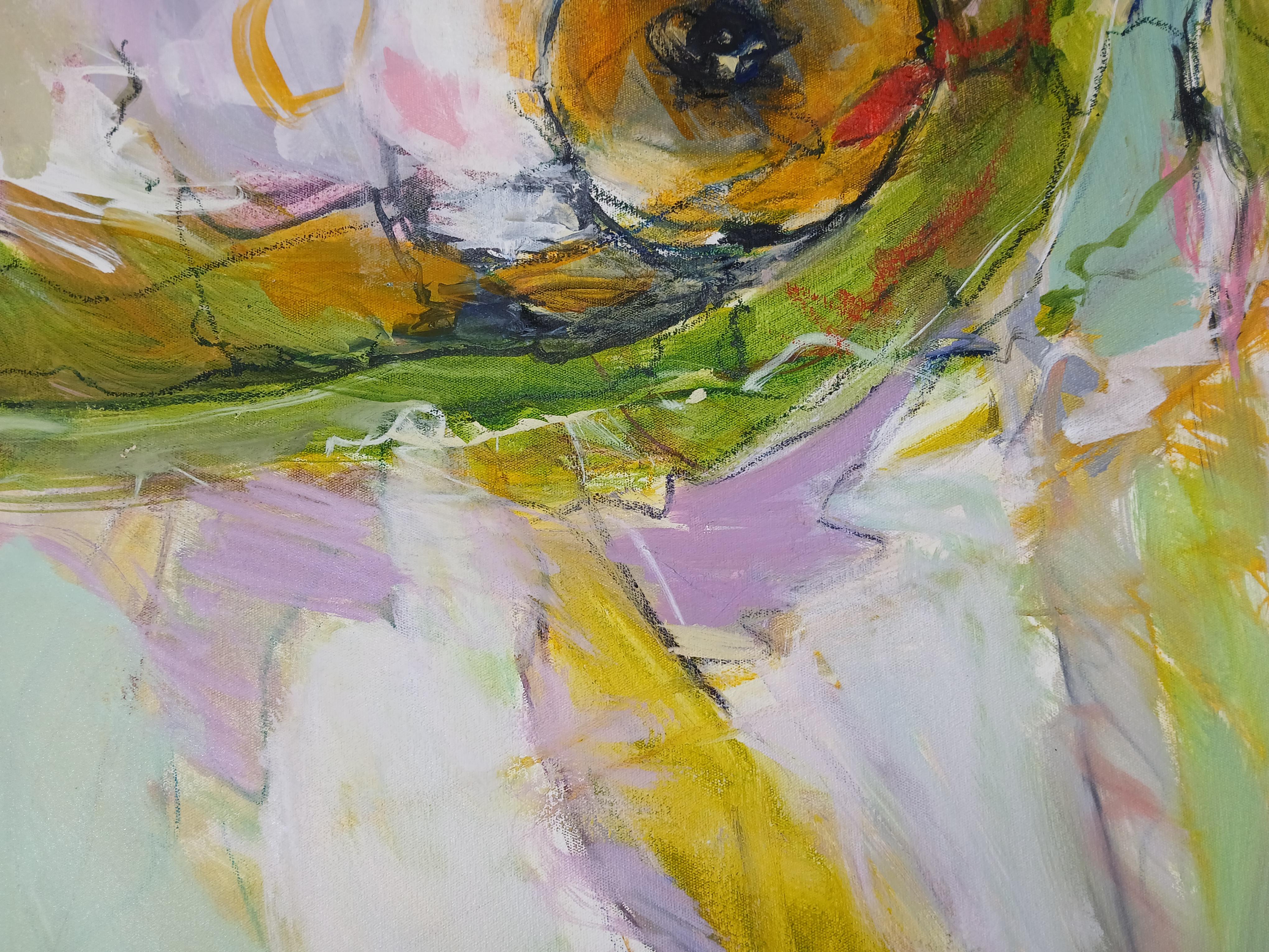 Large Colourful Abstract Oil on Canvas Painting With Pastel Tones im Angebot 2