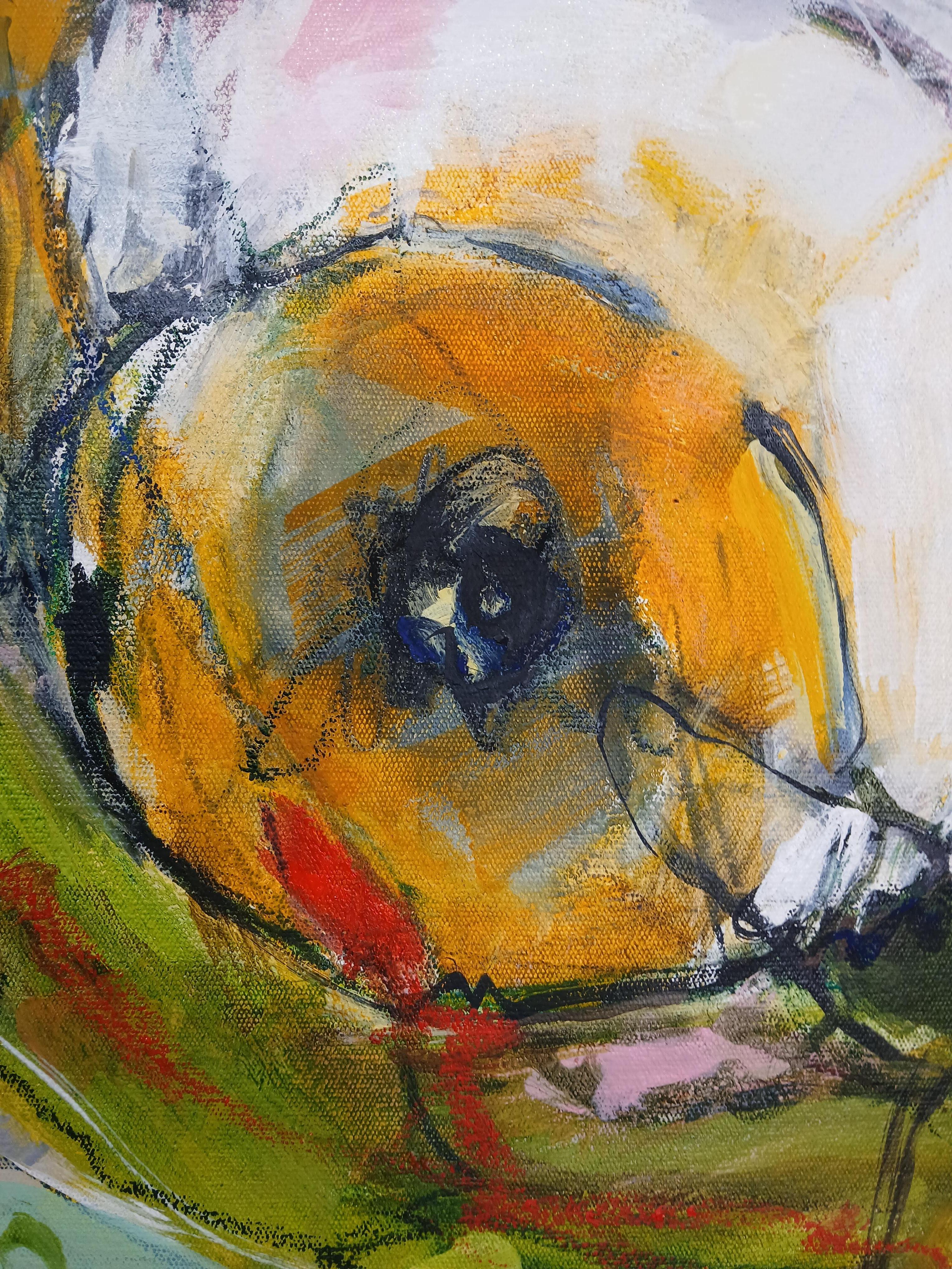 Cuadro abstracto grande y colorido al óleo sobre lienzo con tonos pastel en venta 1