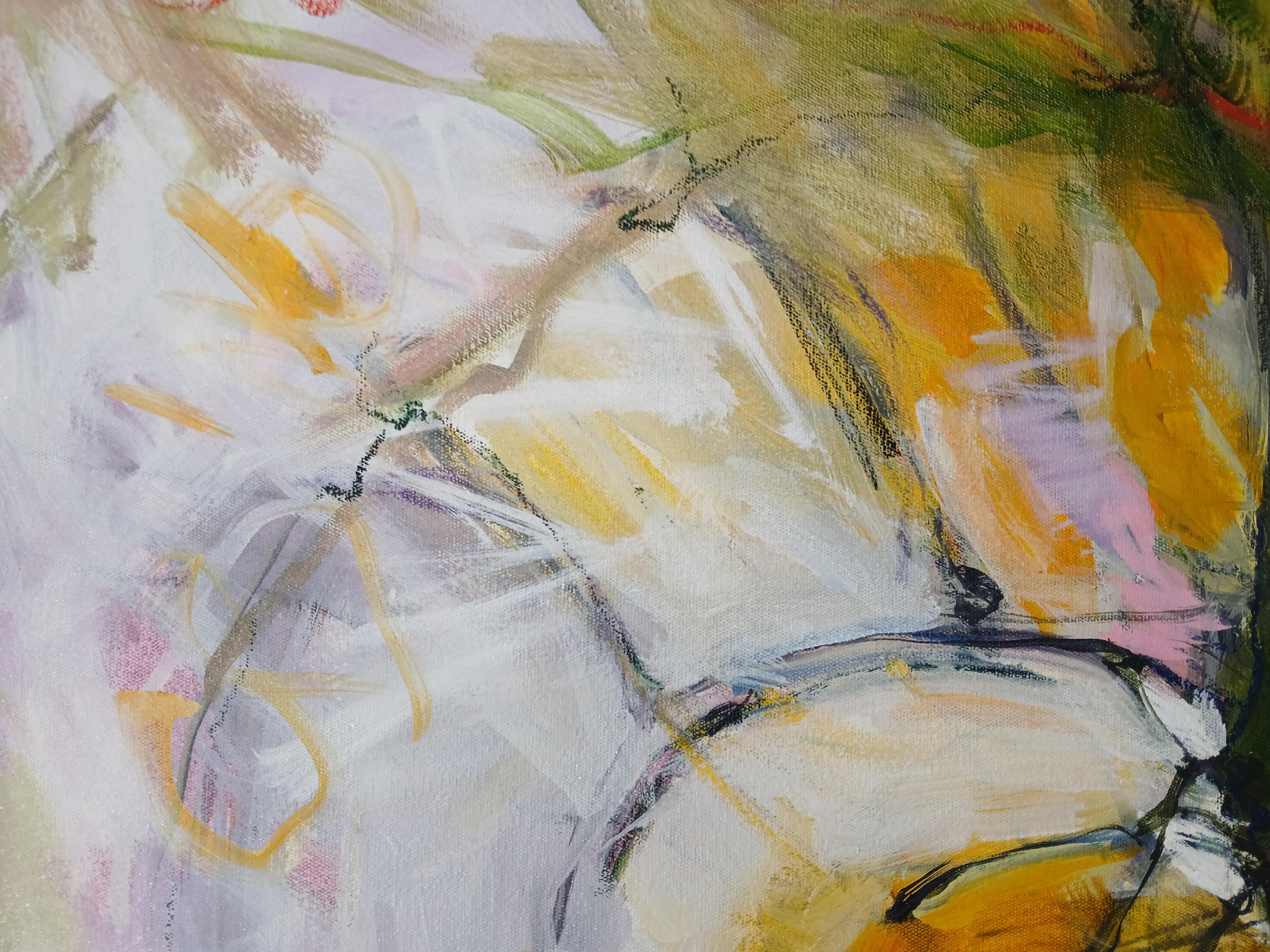 Large Colourful Abstract Oil on Canvas Painting With Pastel Tones im Angebot 6