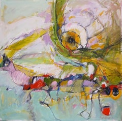 Large Colourful Abstract Oil on Canvas Painting With Pastel Tones