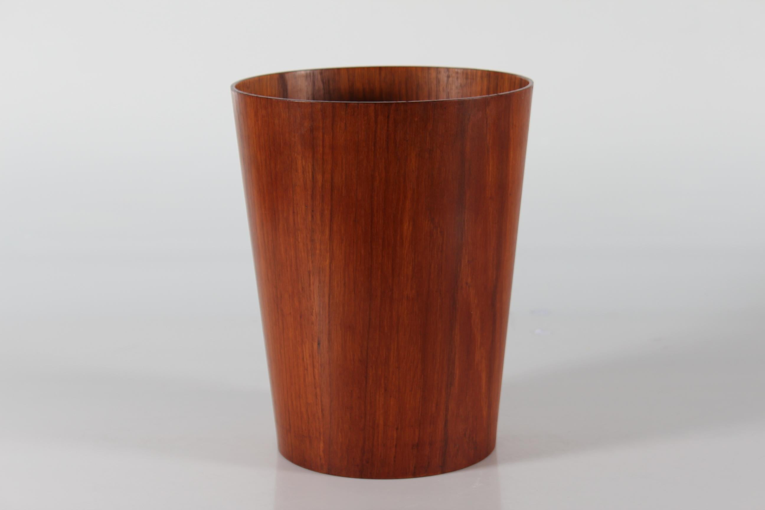 Swedish Martin Aberg Conical Wastepaper Basket of Teak Veneer, Servex Sweden Mid-century For Sale