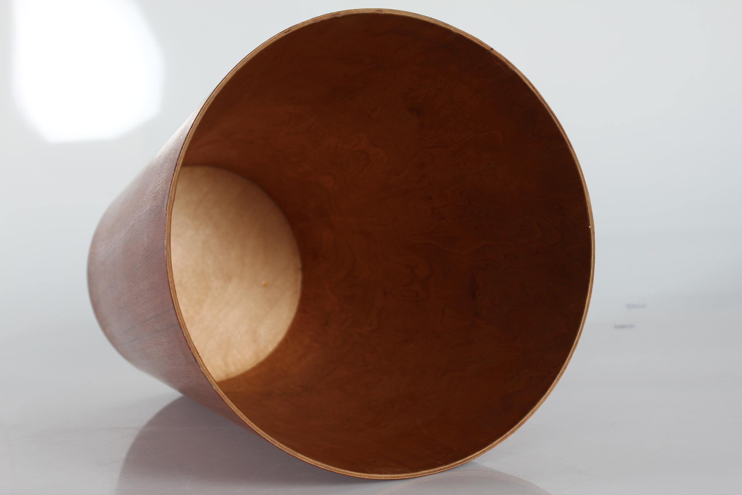 Swedish Martin Aberg Conical Wastepaper Basket of Teak Veneer Servex Sweden Tall Version For Sale