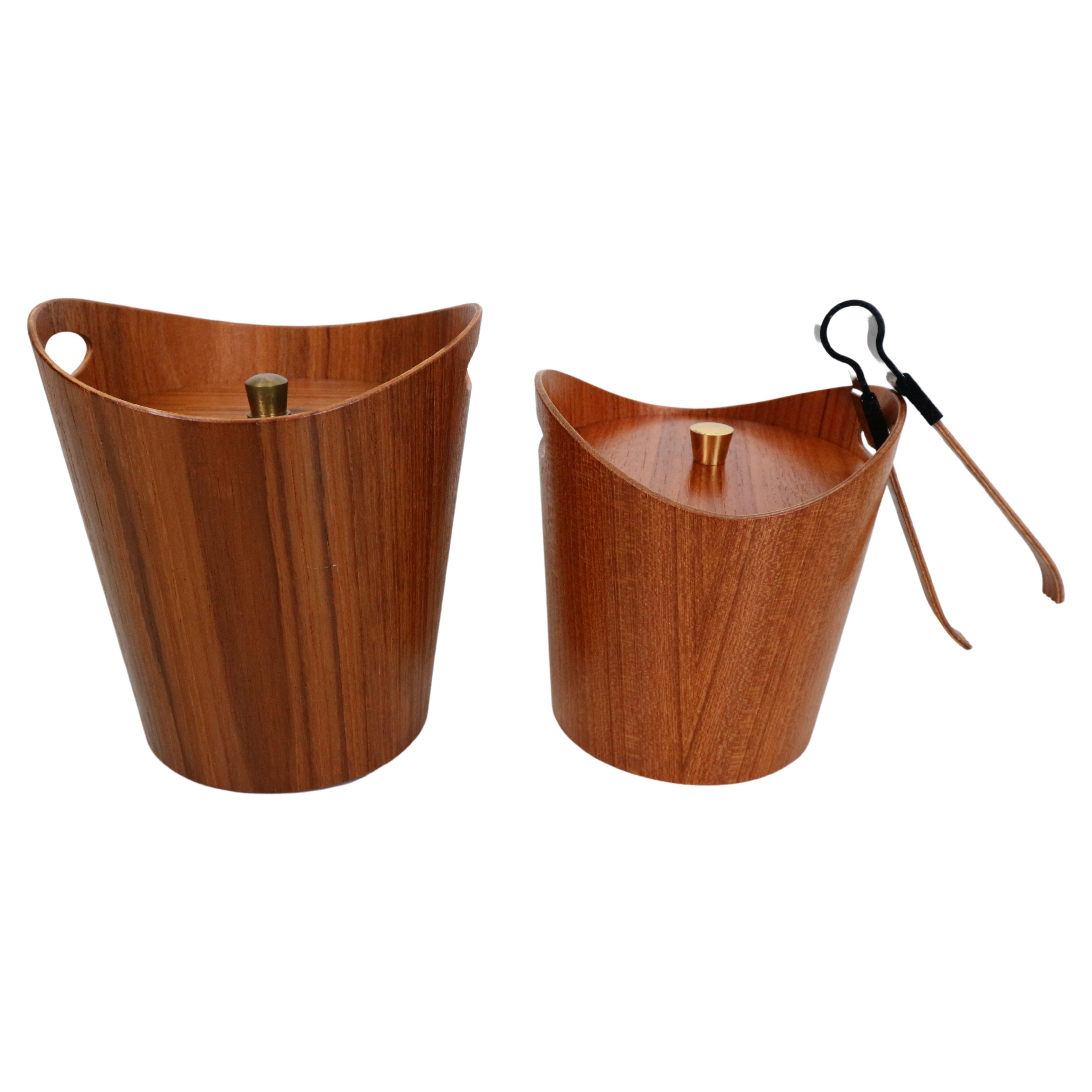 Martin Aberg Set of Bent Teak Ice Buckets for Servex, 1960's Sweden