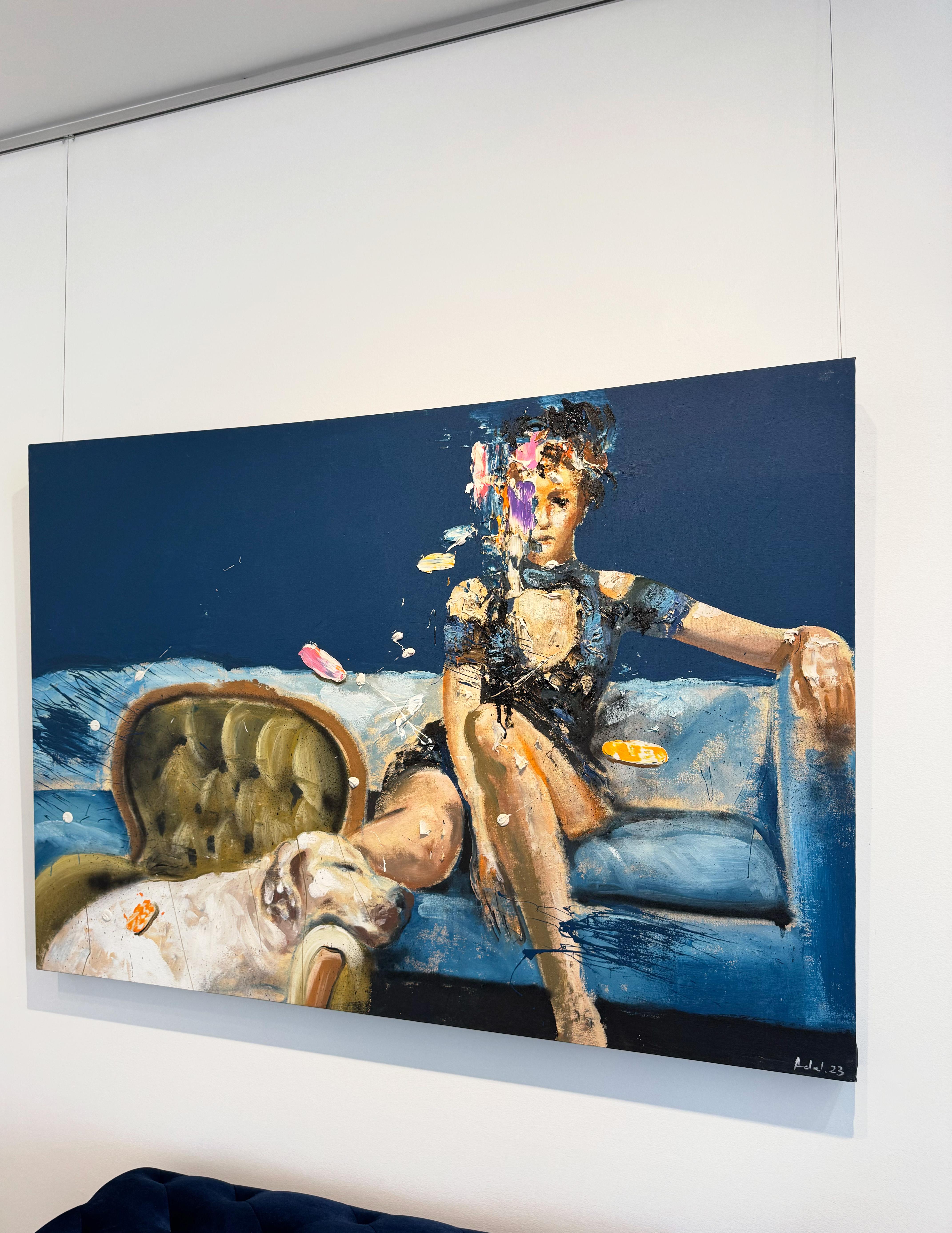 Afternoon by Martin Adalian, Acrylic, Oil on Canvas, Figurative, Dog, Impasto en vente 3