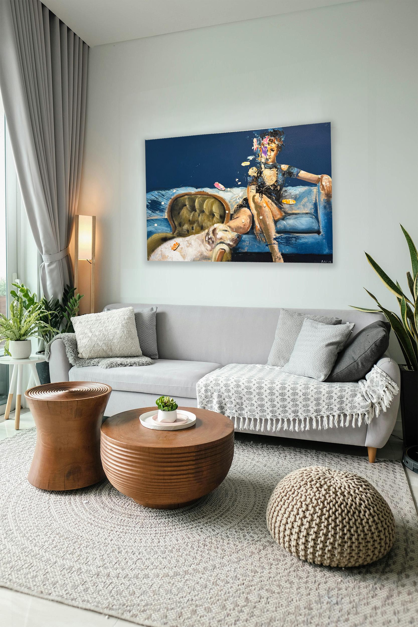 Afternoon by Martin Adalian, Acrylic, Oil on Canvas, Figurative, Dog, Impasto en vente 6