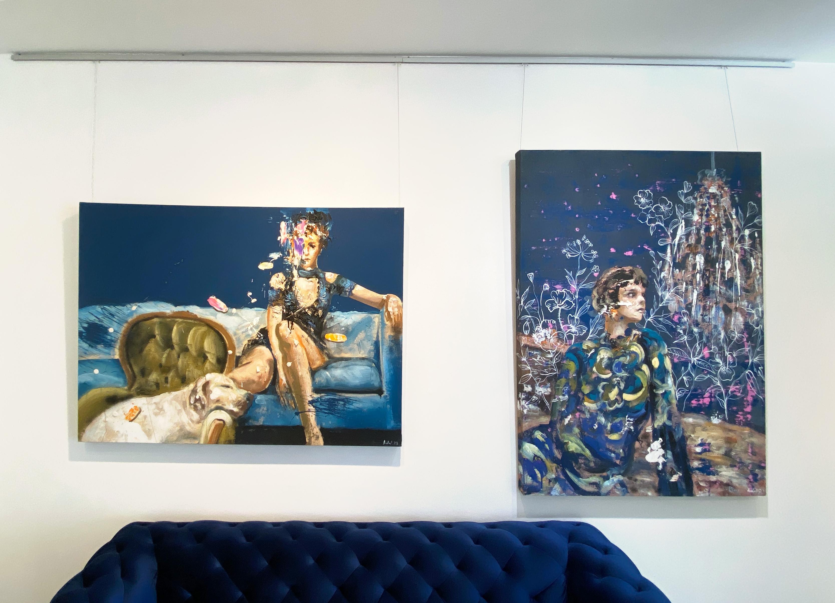 Lustre bleu par Martin Adalian, Acrylique, Huile sur toile, Figurative, Impasto en vente 1
