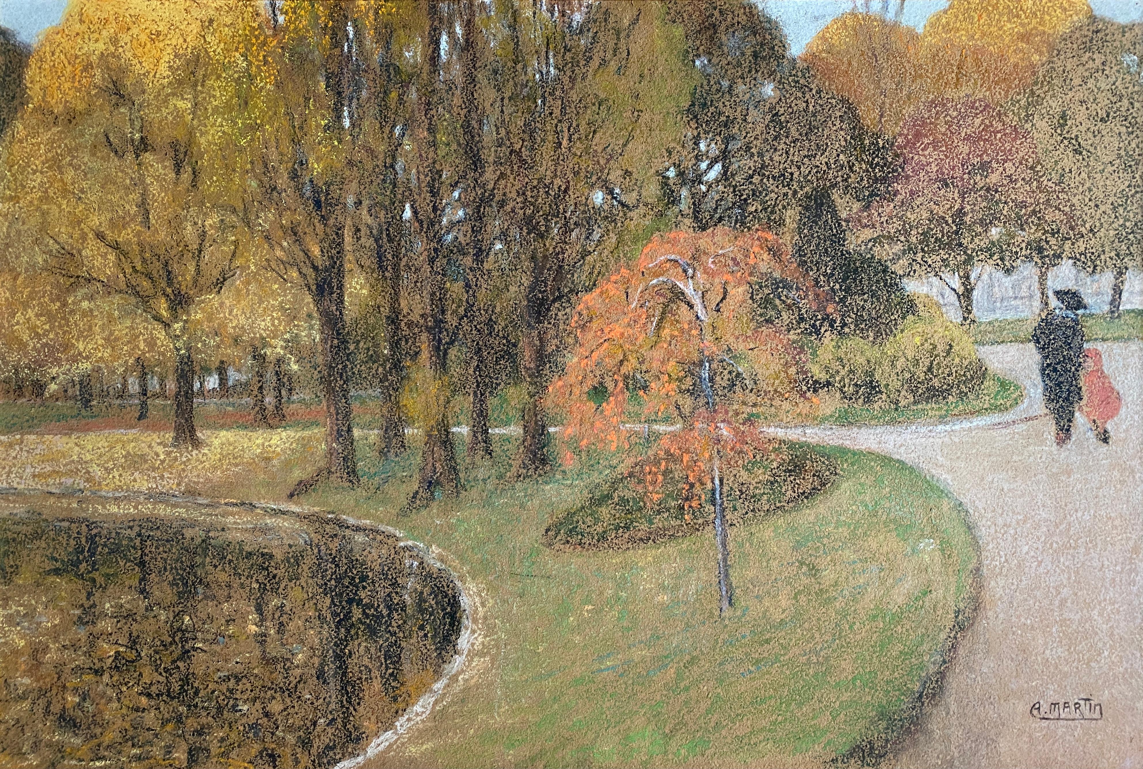 Une promenade dans le parc, Alfred Martin, Luik 1888 - 1950 Stavelot, peintre belge - Painting de Martin Alfred