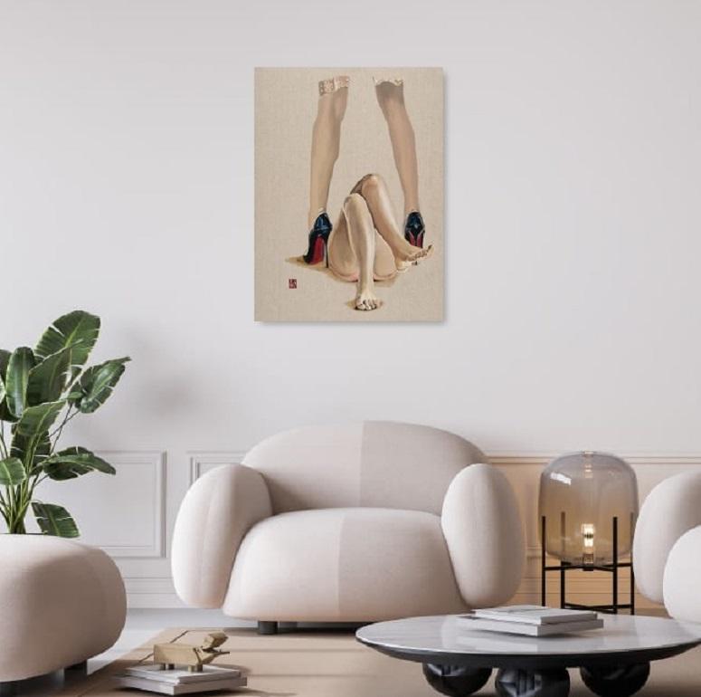 A propos d'hier soir ? - Beige Nude Painting par Martin Allen