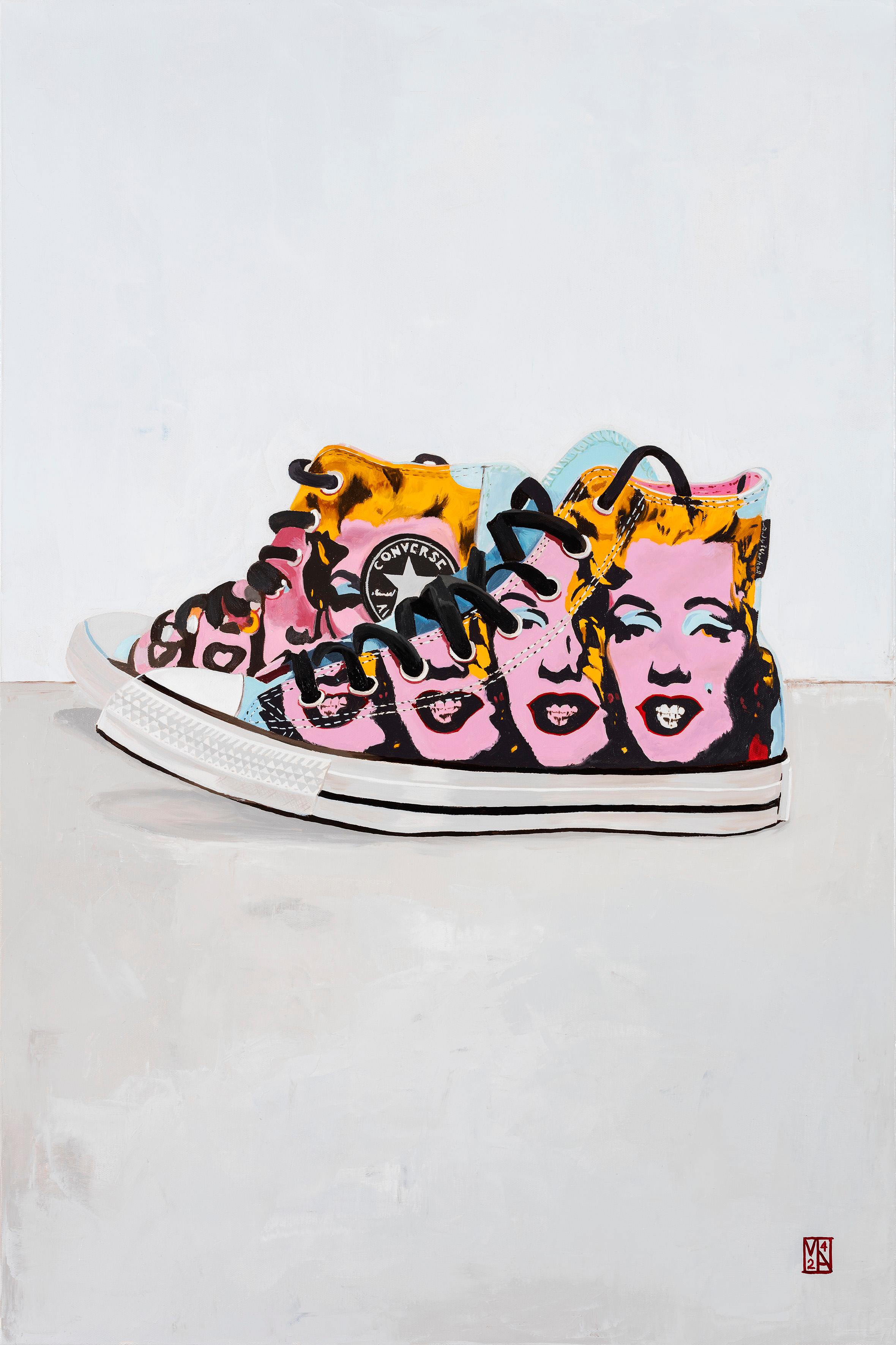 Treten Sie ein in eine Welt, in der ikonische Popkultur und zeitlose Kunstfertigkeit miteinander verschmelzen - mit den "Converse Marilyn Sneakers Art", einem fesselnden Meisterwerk des renommierten Künstlers Martin Allen. Dieses einzigartige