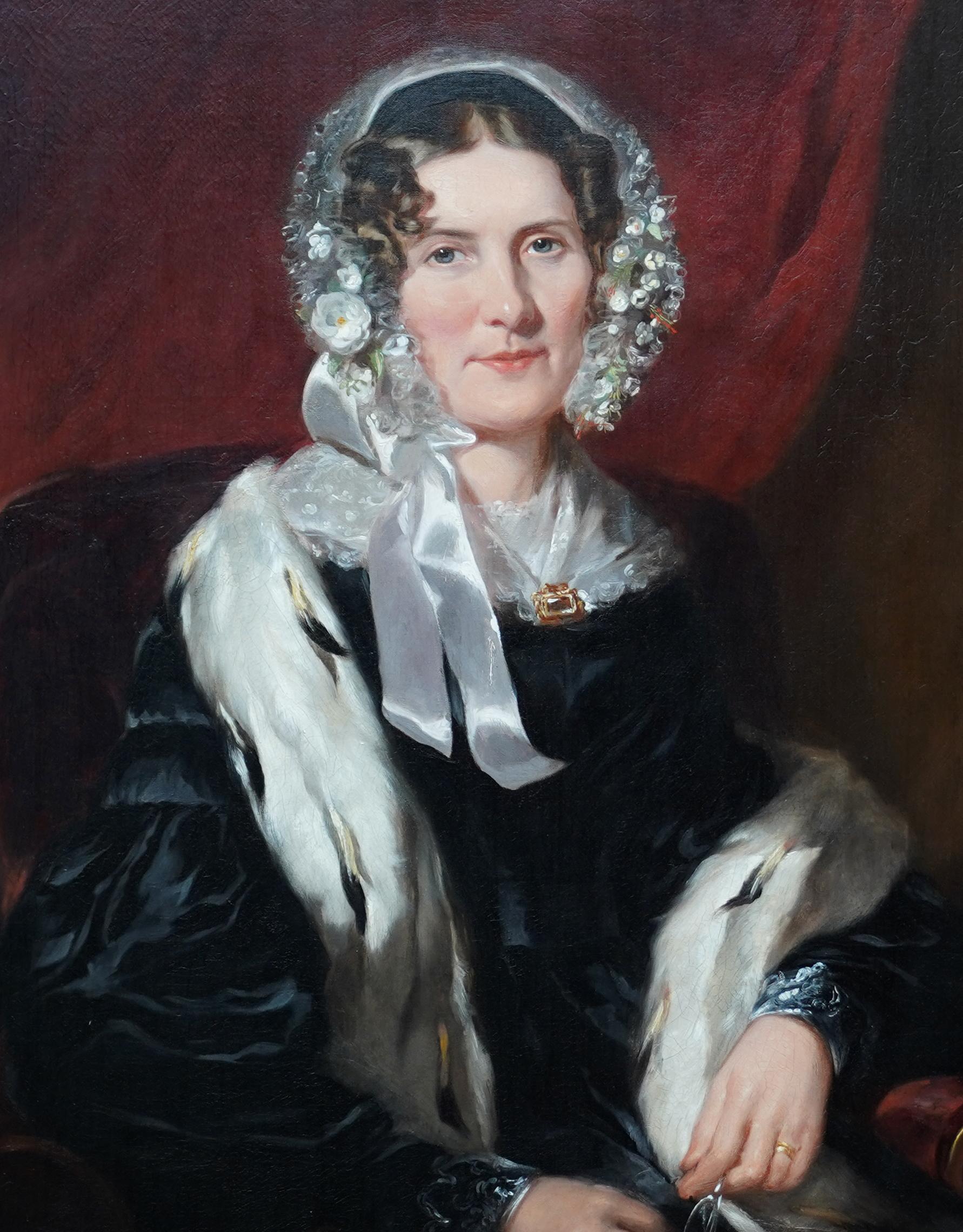 Portrait of Lady in Ermine Stole - British 19th century art female oil painting - Realist Painting by Martin Archer Shee (circle)