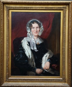 Antique Portrait of Lady in Ermine Stole - British 19th century art female oil painting