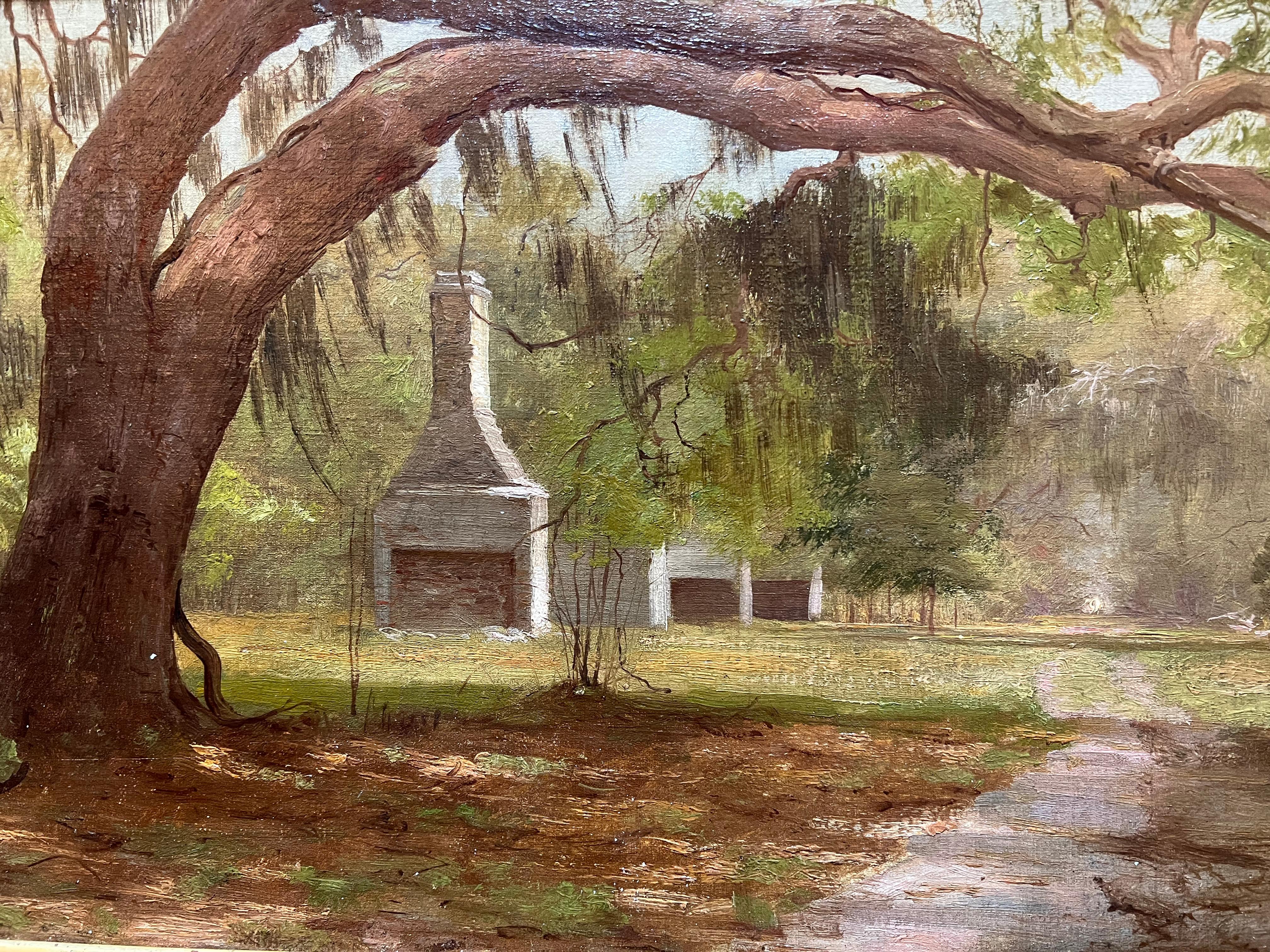 Antique CIVIL WAR, The Chimneys of Stafford Plantation Cumberland Island Georgia - Ashcan School Painting by Martin B. Leisser