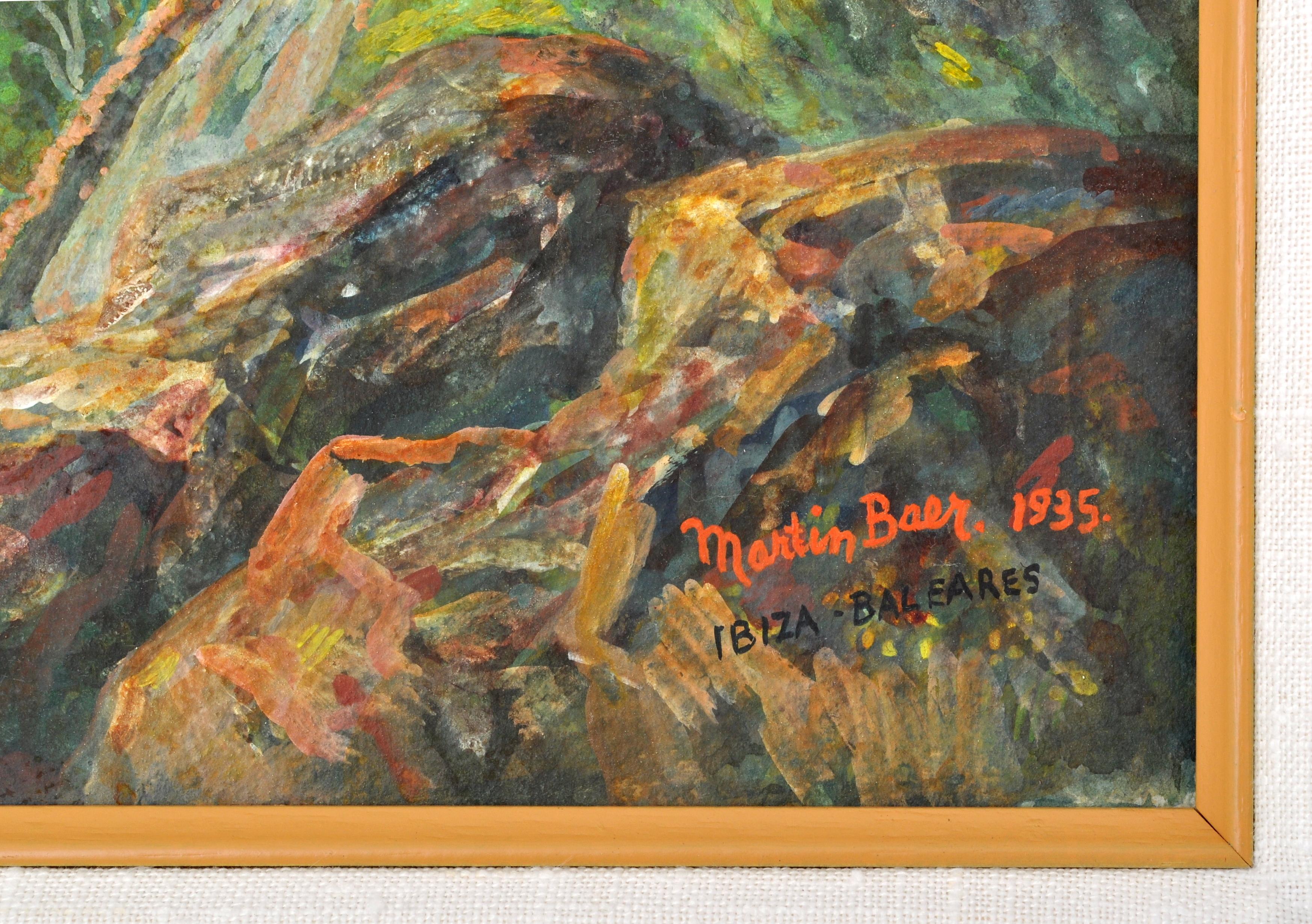 Antique American Expressionist Oil & Gouache Painting of Ibiza Martin Baer 1935 For Sale 10