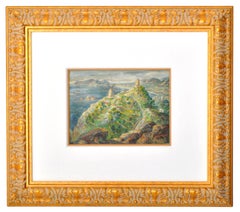 Antique American Expressionist Oil & Gouache Painting of Ibiza Martin Baer 1935