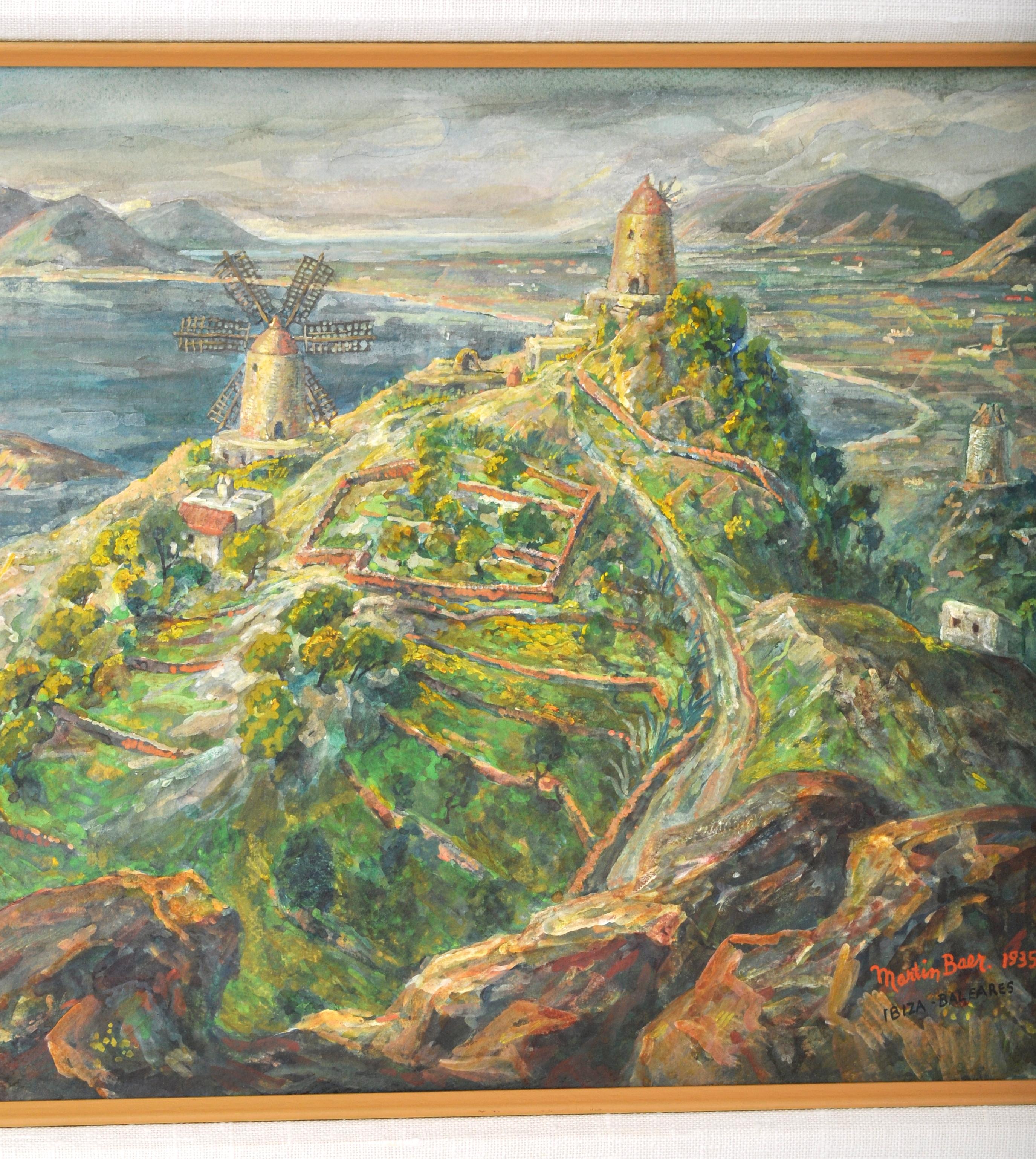 Antique American Expressionist Oil & Gouache Painting of Ibiza Martin Baer 1935 For Sale 4