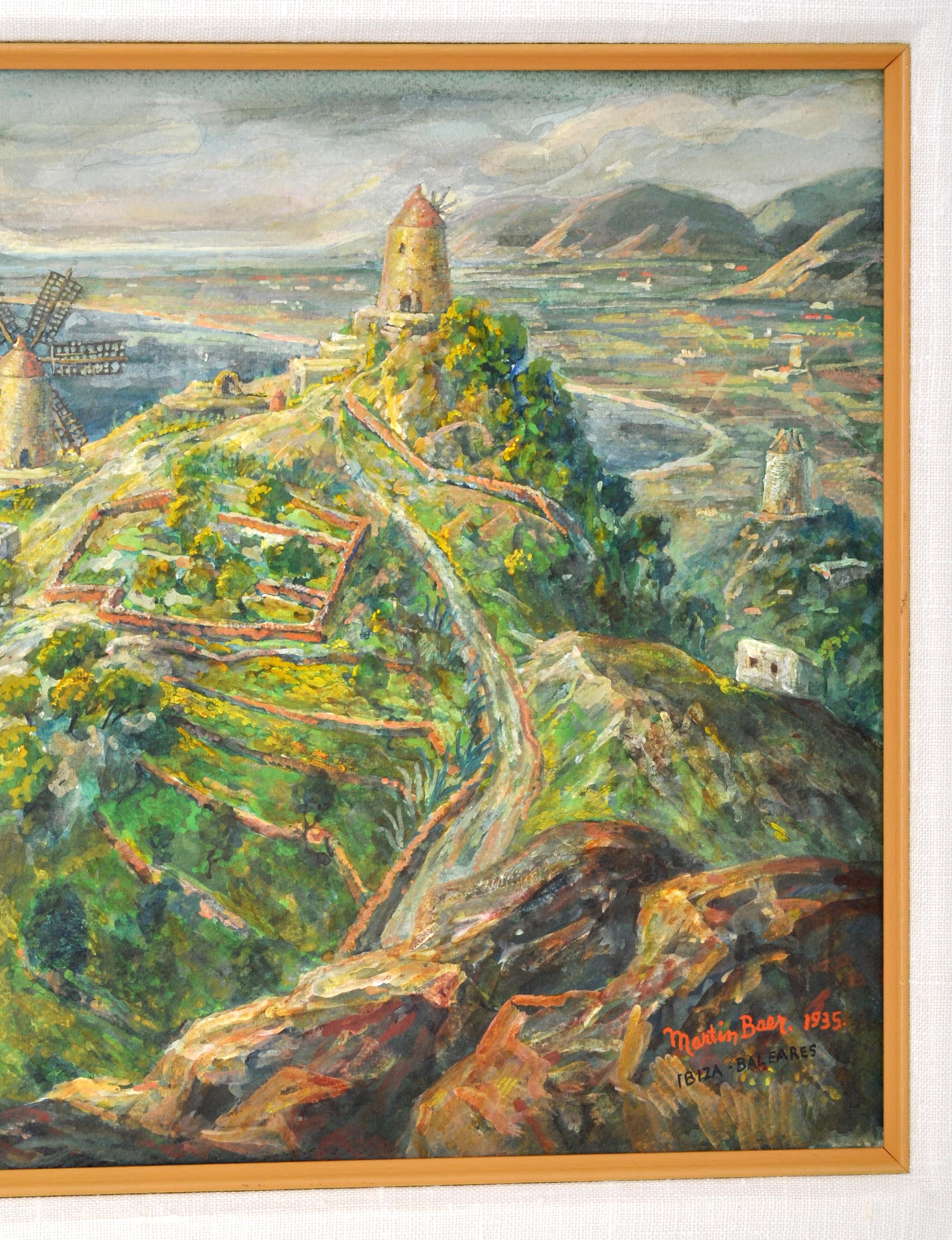Antique American Expressionist Oil & Gouache Painting of Ibiza Martin Baer 1935 For Sale 5