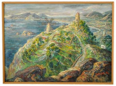 Antique American Expressionist Oil & Gouache Painting of Ibiza Martin Baer 1935