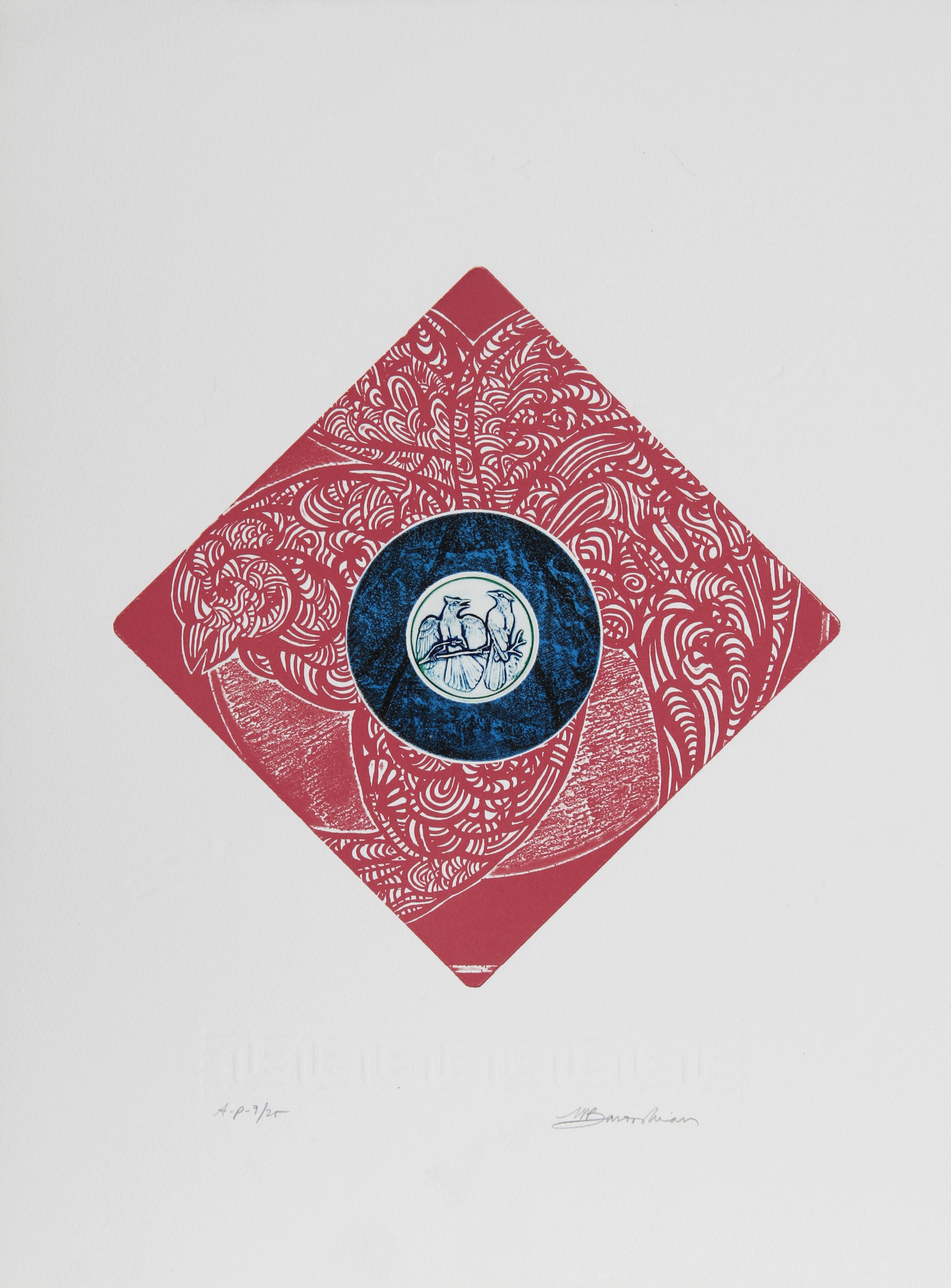 Blaue Jays, Aquatinta-Radierung von Martin Barooshian