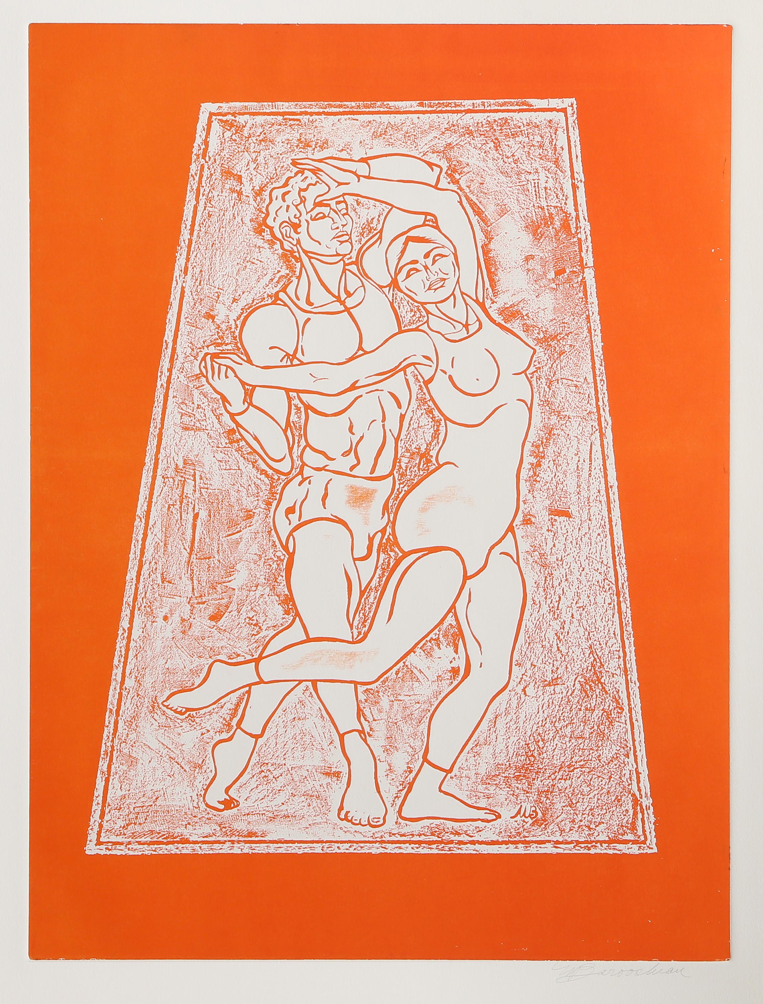  Martin Barooshian, estadounidense (1929 - 2022) -  Figuras de baile, Año:  circa 1979, Medio:  Aguafuerte y aguatinta sobre Arches, rubricado en la plancha y firmado a lápiz, Tamaño de la imagen:  23,75 x 17,75 pulgadas, Tamaño:  30 x 22.25 in.