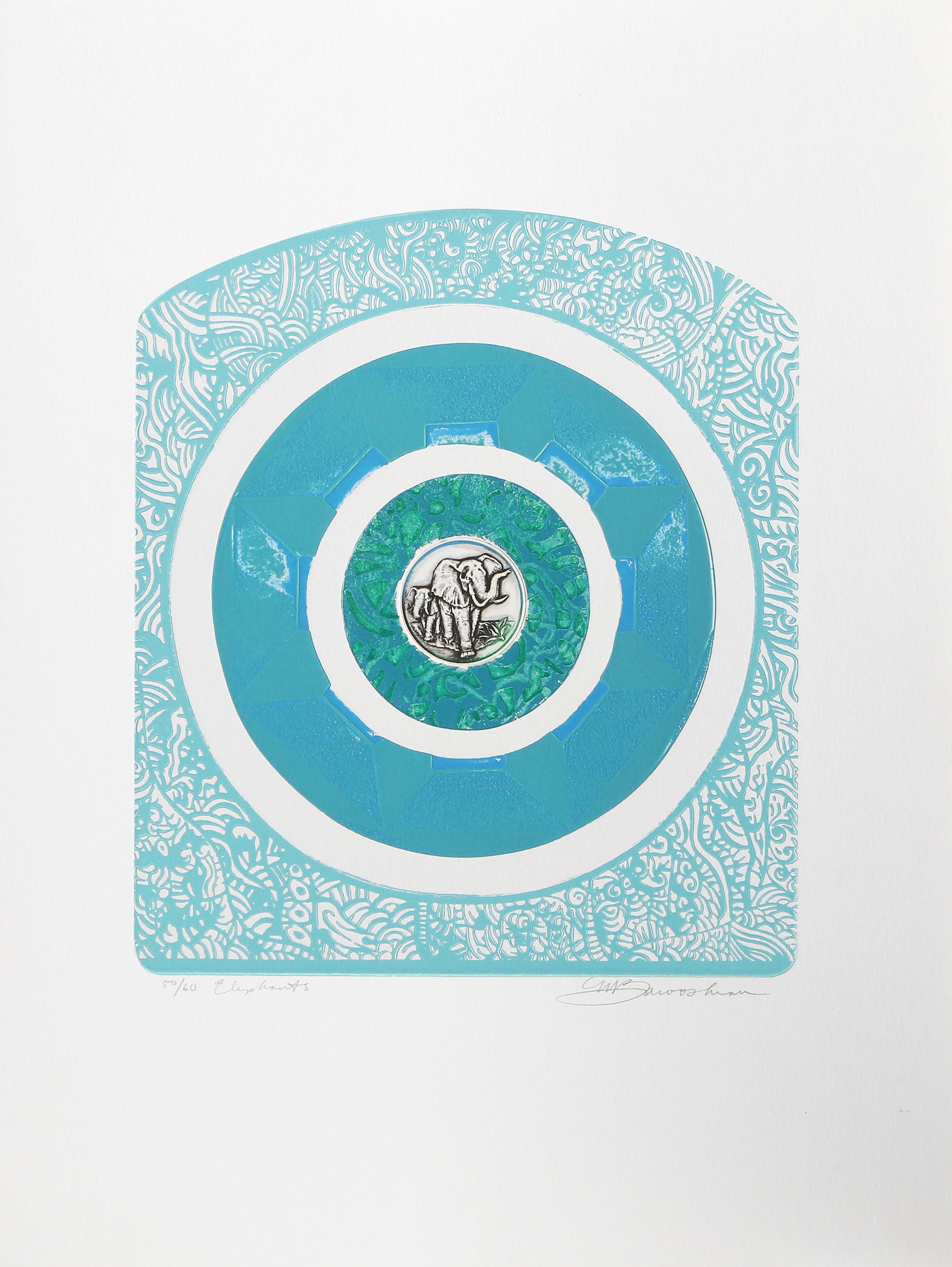 Elefantes, aguafuerte y aguatinta surrealistas de Martin Barooshian en venta 1