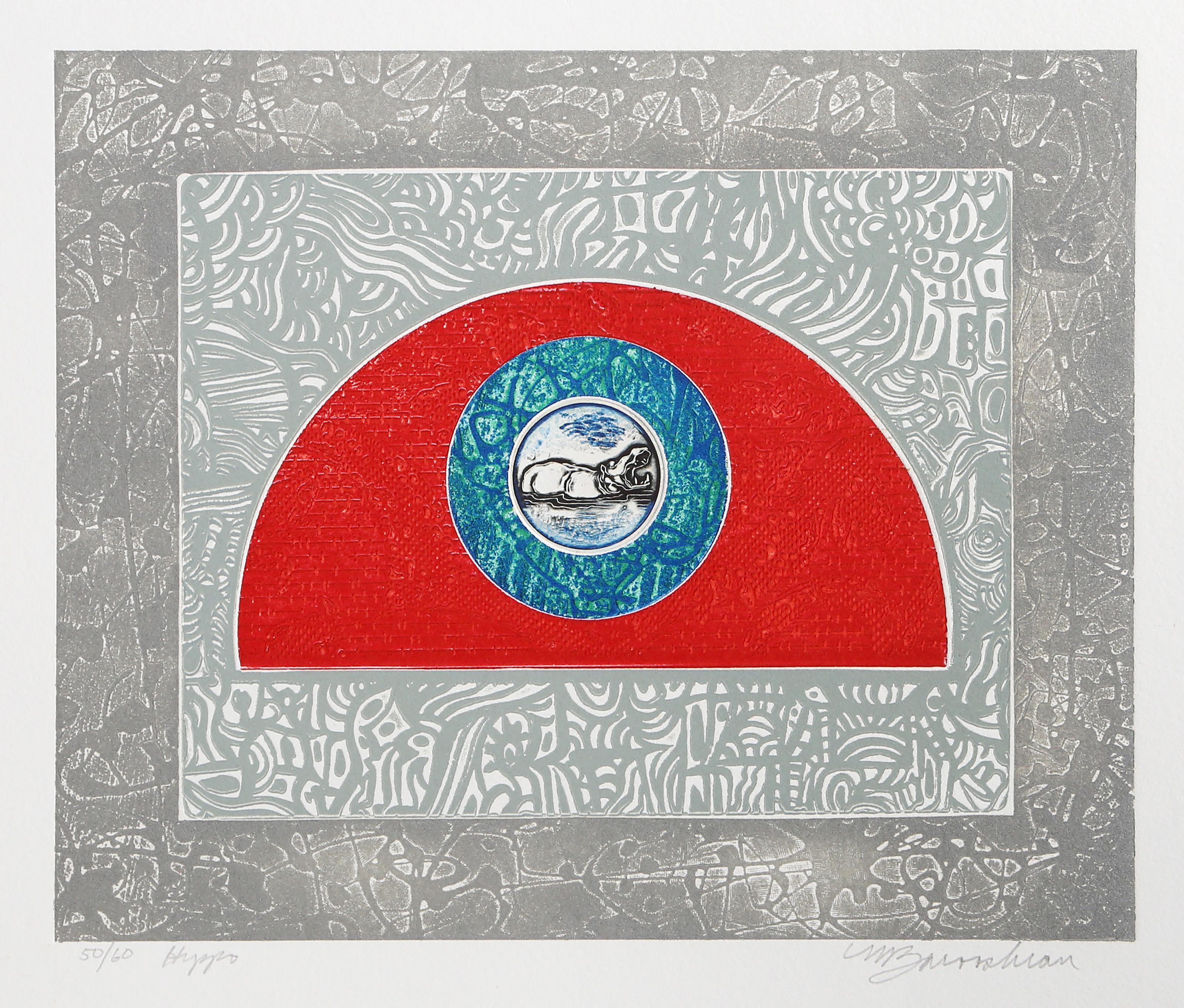 Ippopotamo, acquaforte e acquatinta surrealista di Martin Barooshian