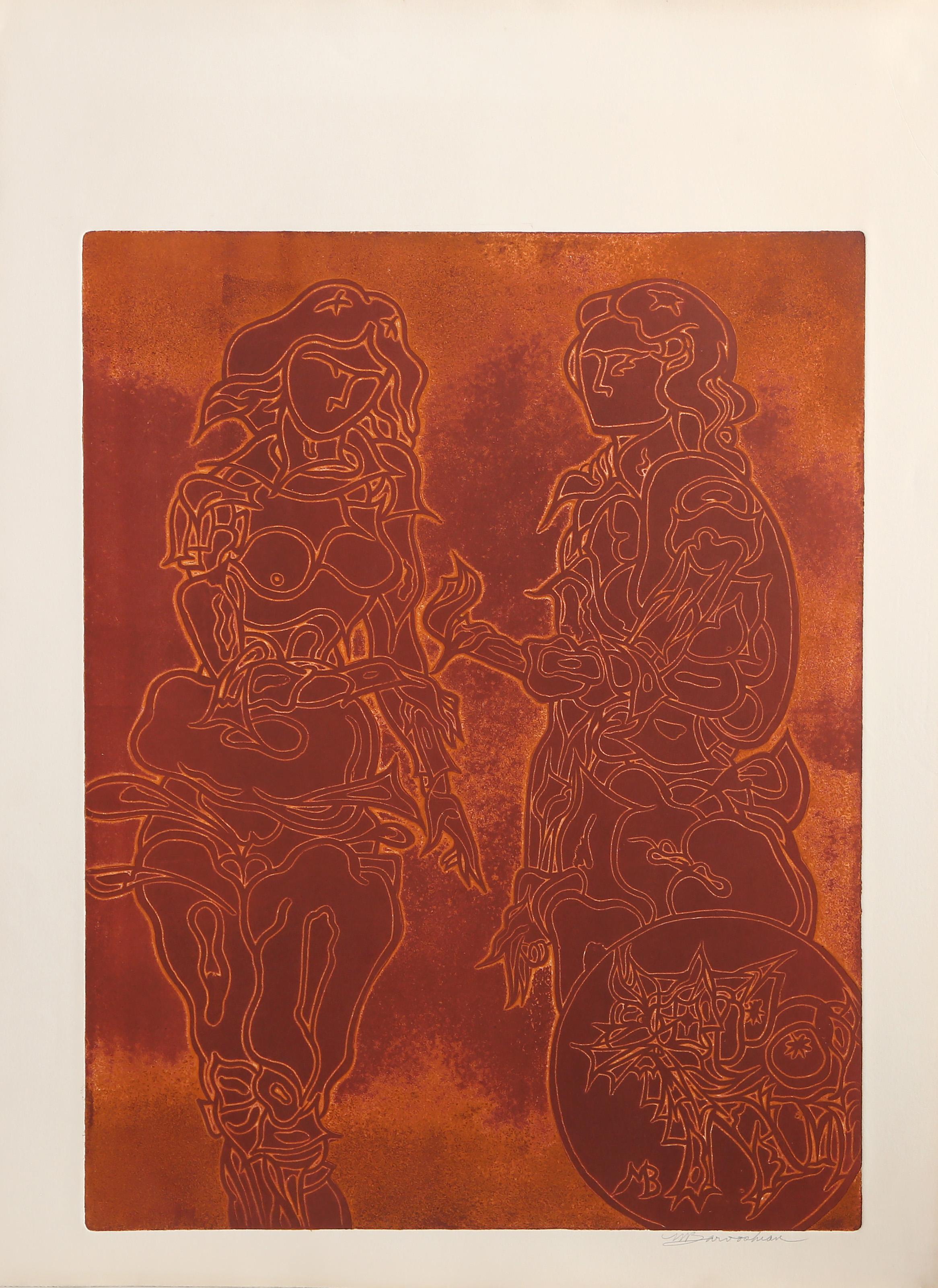 La Danse (Rojo), aguafuerte y aguatinta surrealistas de Martin Barooshian en venta 2
