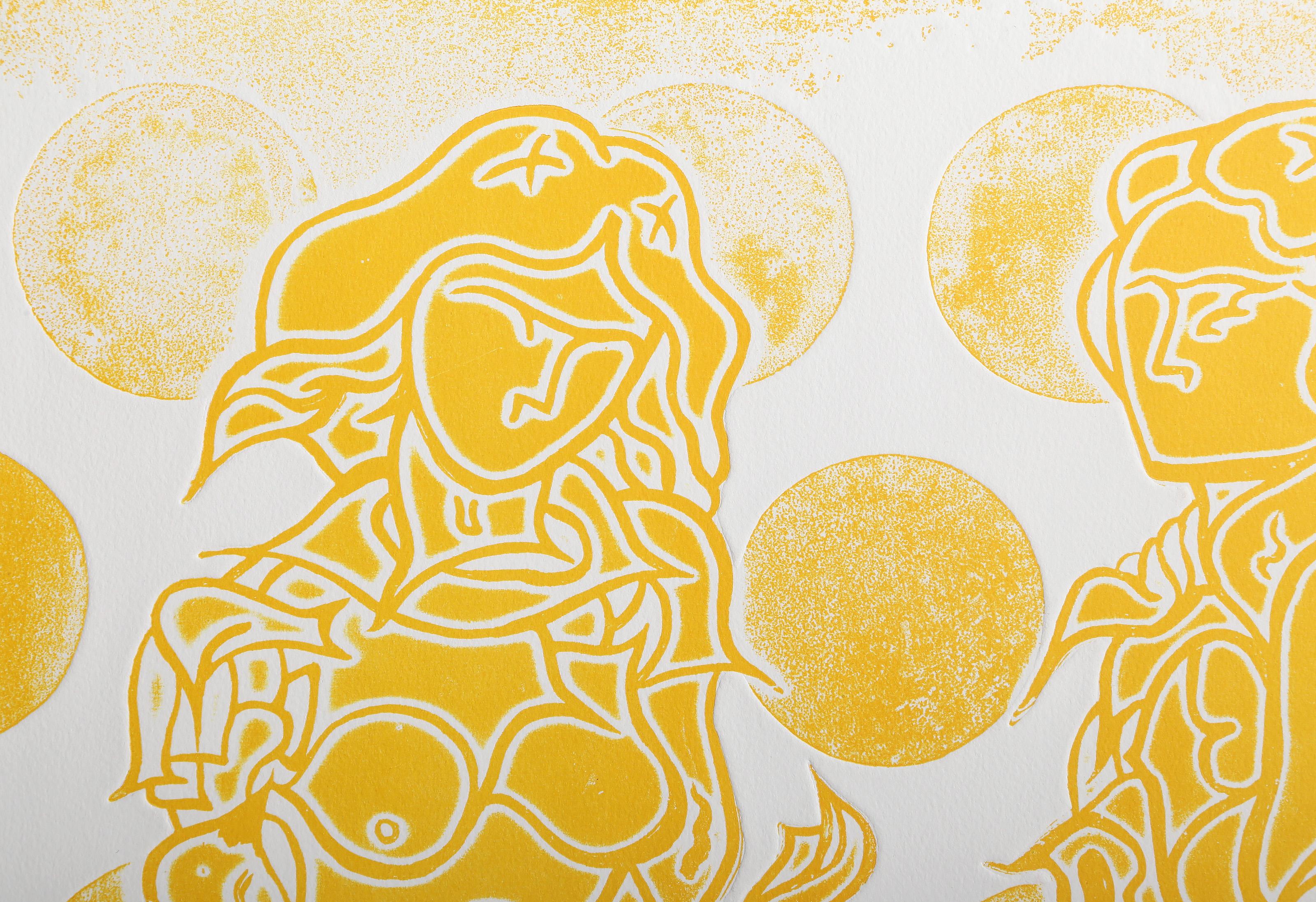 La Danse (Amarillo), aguafuerte y aguatinta surrealistas de Martin Barooshian en venta 1