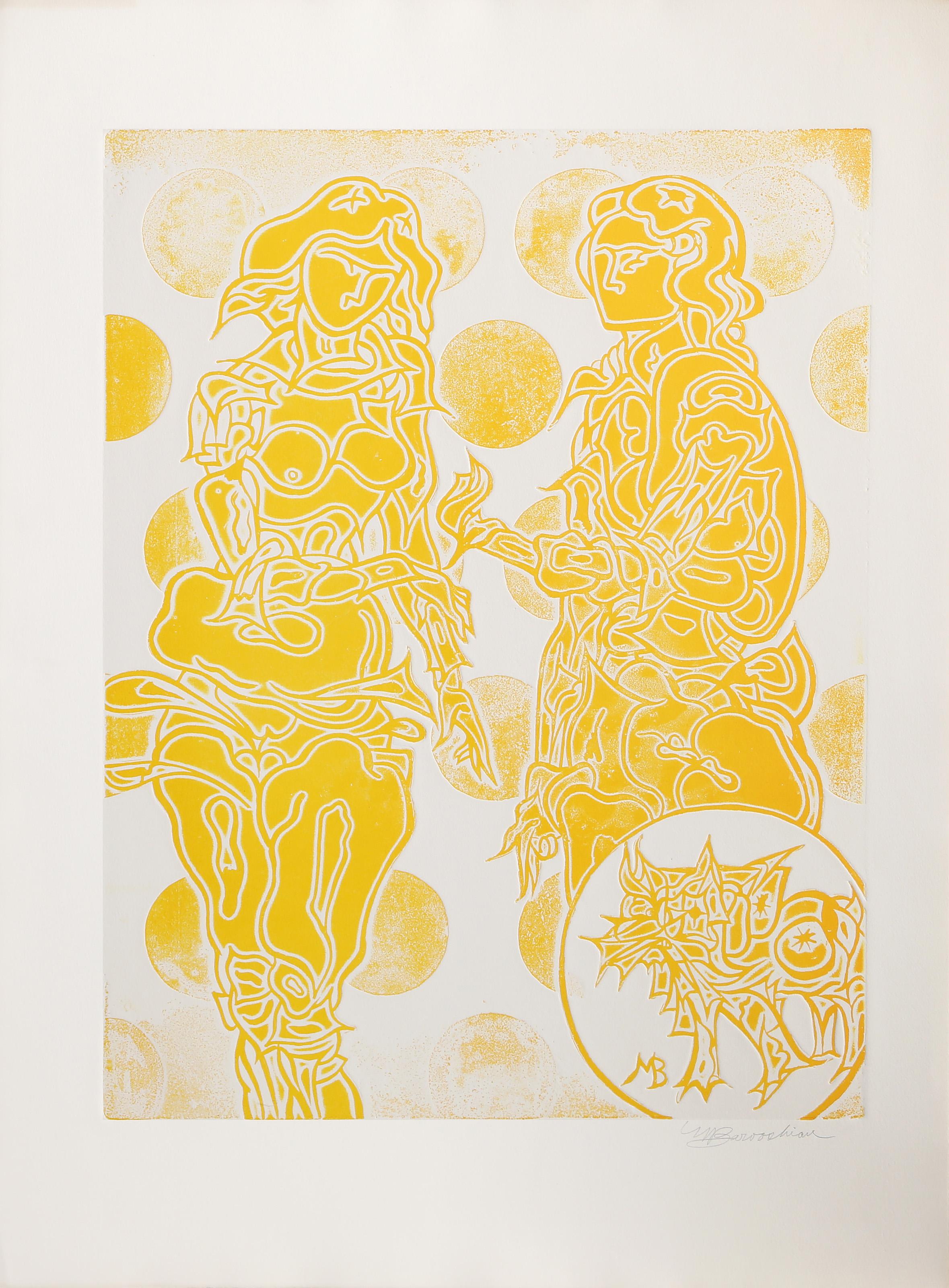 La Danse (Amarillo), aguafuerte y aguatinta surrealistas de Martin Barooshian en venta 2