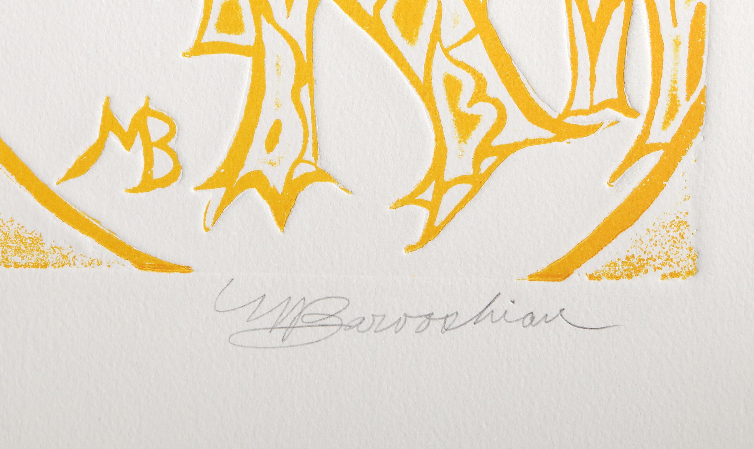 La Danse (Amarillo), aguafuerte y aguatinta surrealistas de Martin Barooshian en venta 3