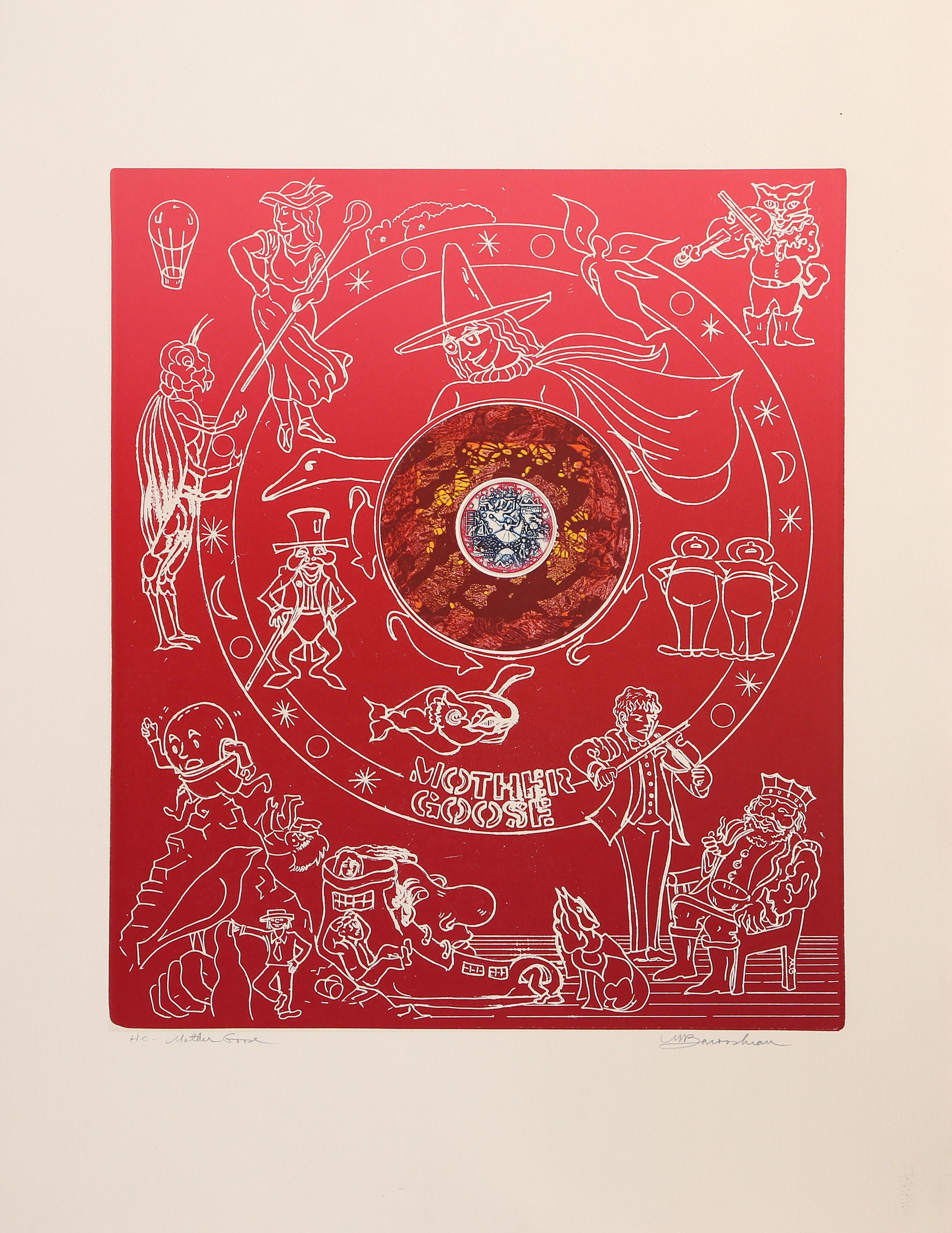 Mamá Ganso (Rojo), aguafuerte y aguatinta surrealistas de Martin Barooshian en venta 1