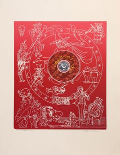 Mamá Ganso (Rojo), aguafuerte y aguatinta surrealistas de Martin Barooshian