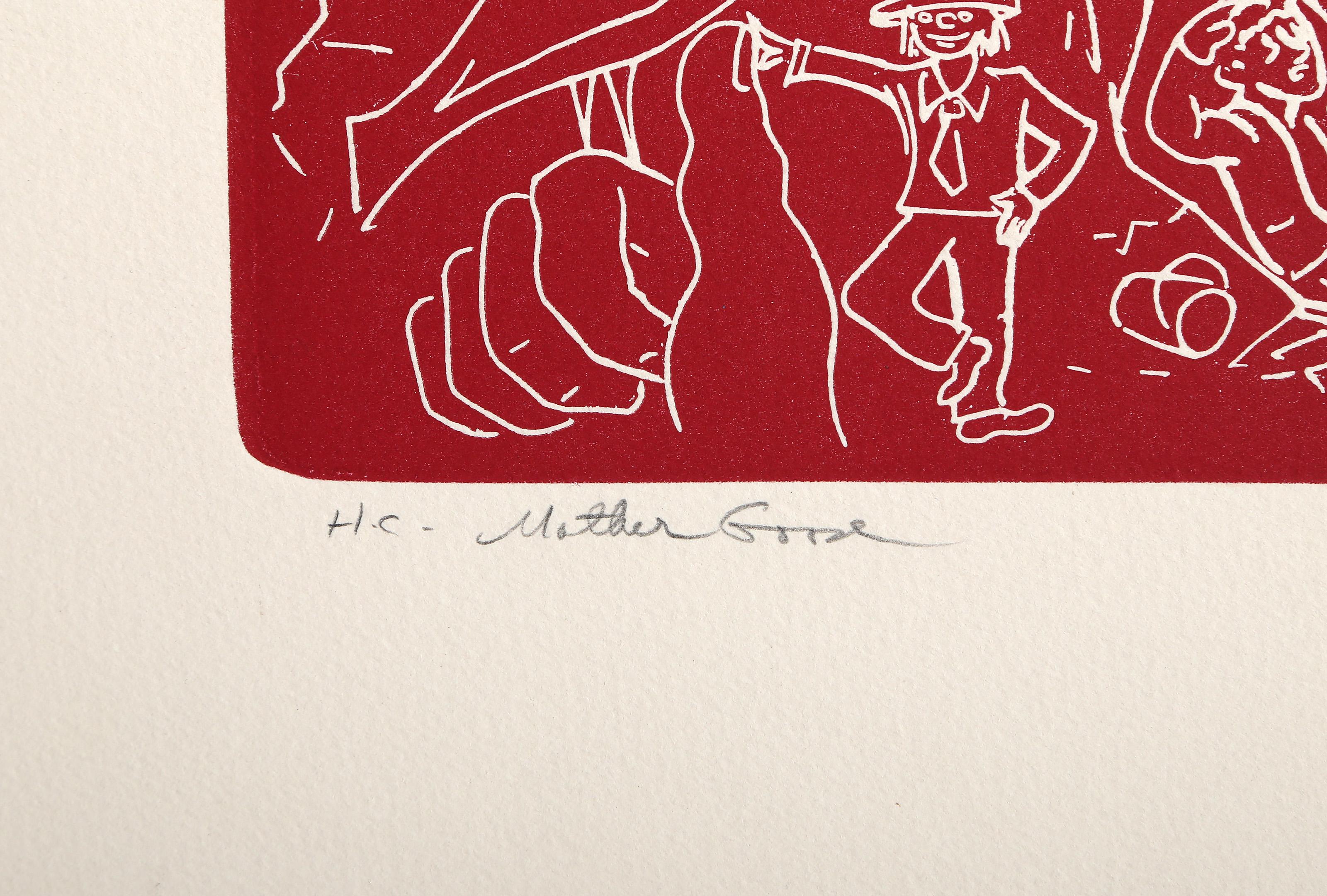 Mamá Ganso (Rojo), aguafuerte y aguatinta surrealistas de Martin Barooshian en venta 2
