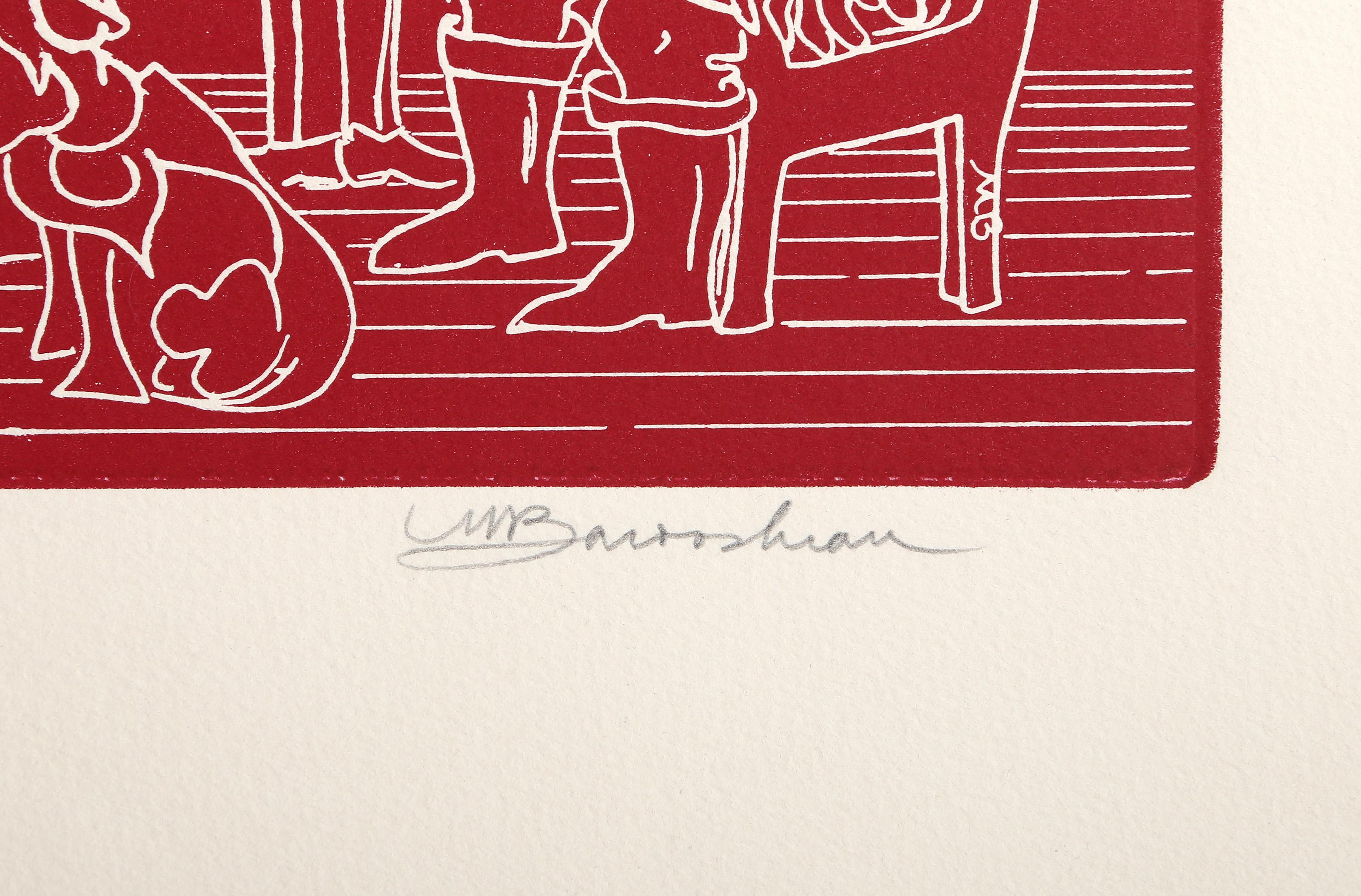 Mamá Ganso (Rojo), aguafuerte y aguatinta surrealistas de Martin Barooshian en venta 3