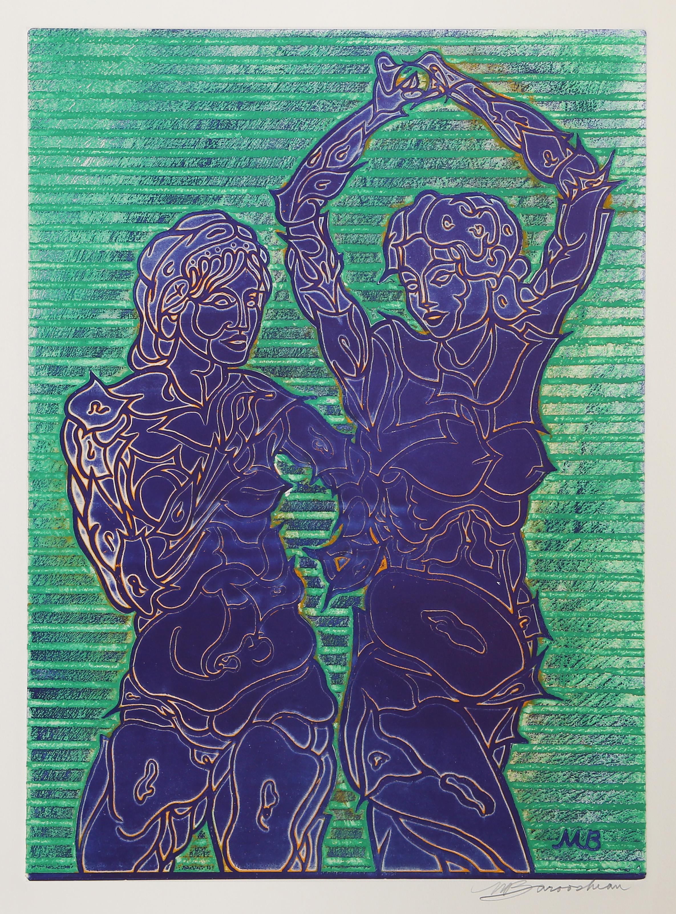  Martin Barooshian, American (1929 - 2022) -  Two Dancers, Year:  circa 1979, Medium:  Etching and Aquatint on Arches, initalied in the plate and signed in pencil, Image Size:  23 x 16.5 inches, Size:  30 x 22 in. (76.2 x 55.88 cm) 