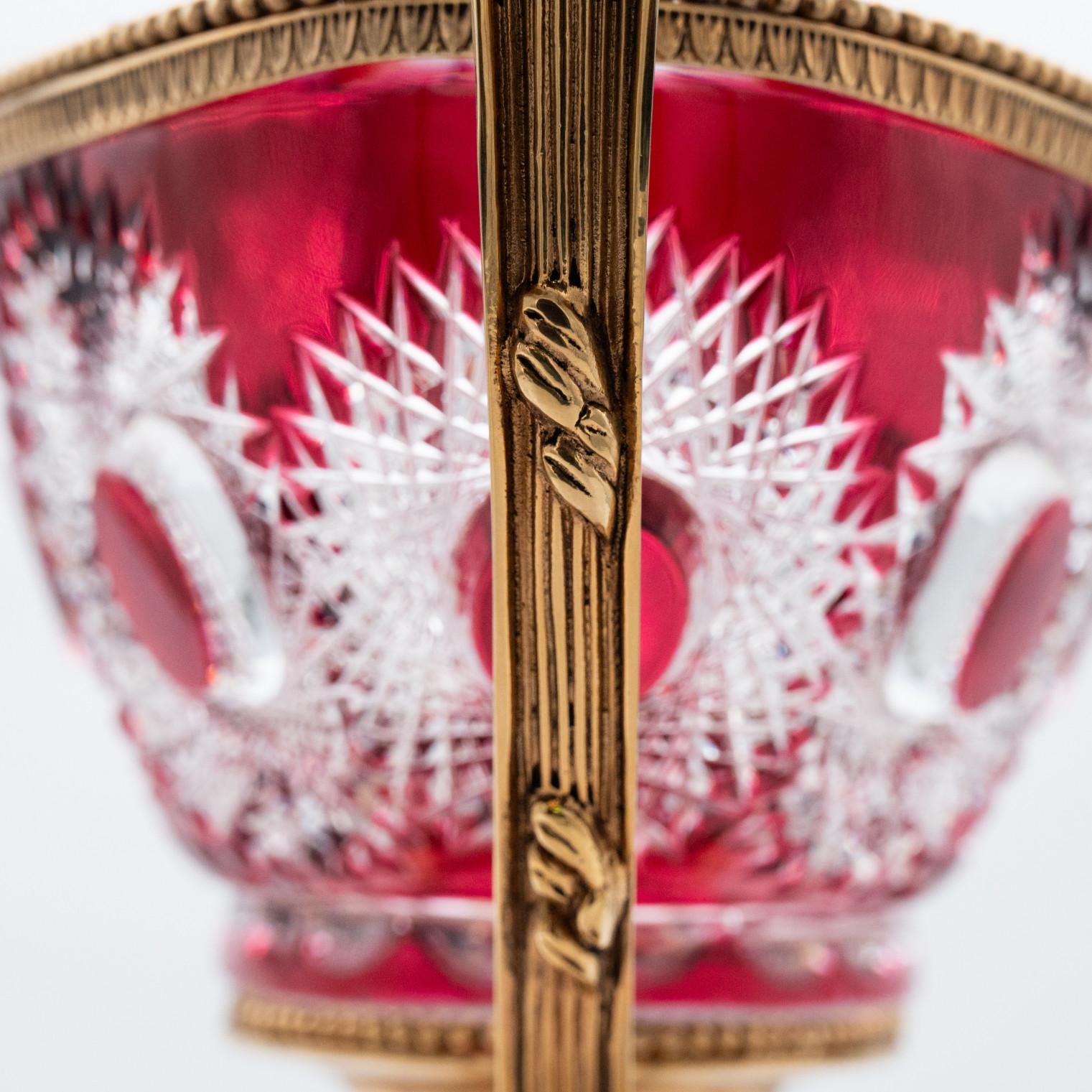 Cuenco centro de mesa de cristal Martín Benito, rojo y bronce, París Francia en venta 2
