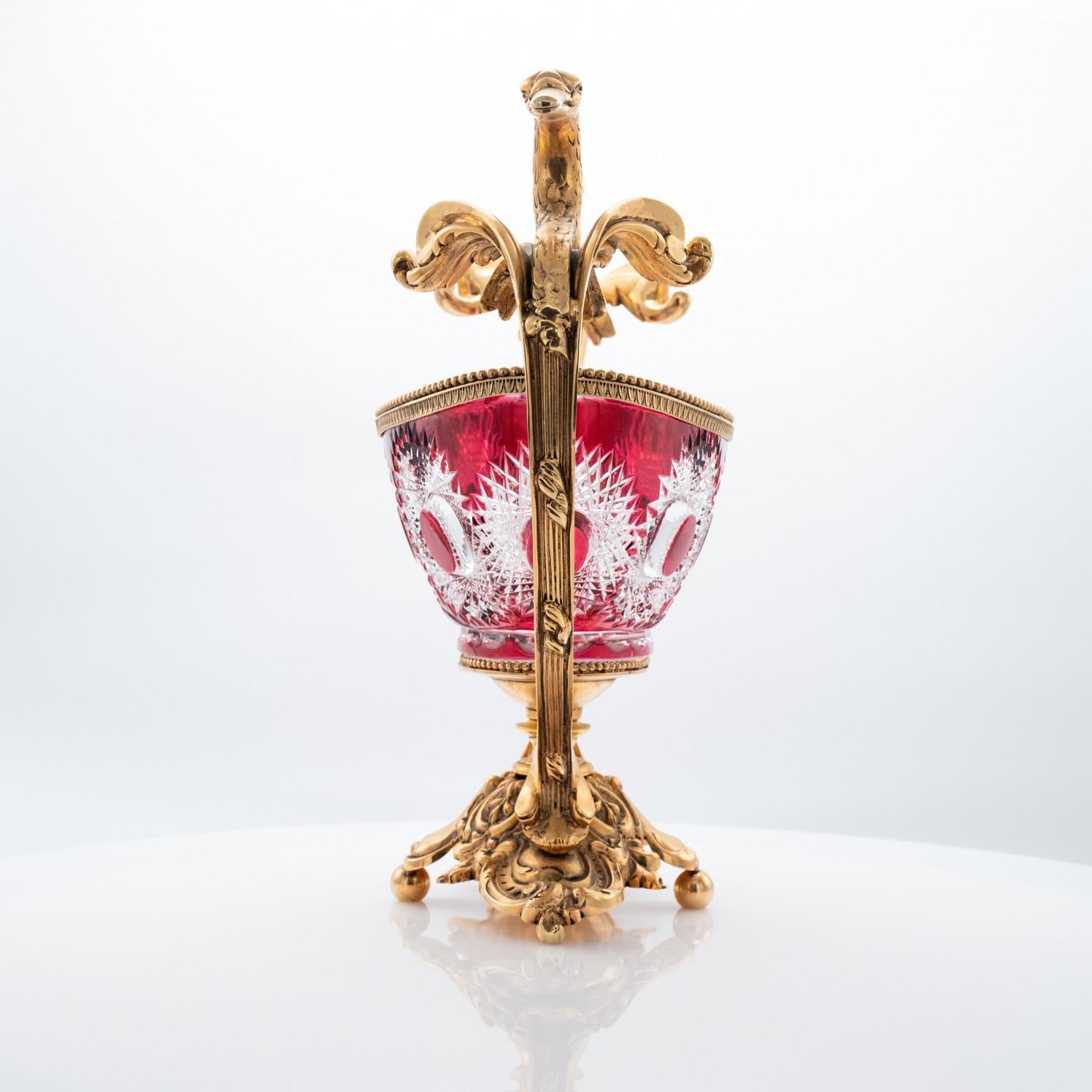 Cuenco centro de mesa de cristal Martín Benito, rojo y bronce, París Francia en venta 3