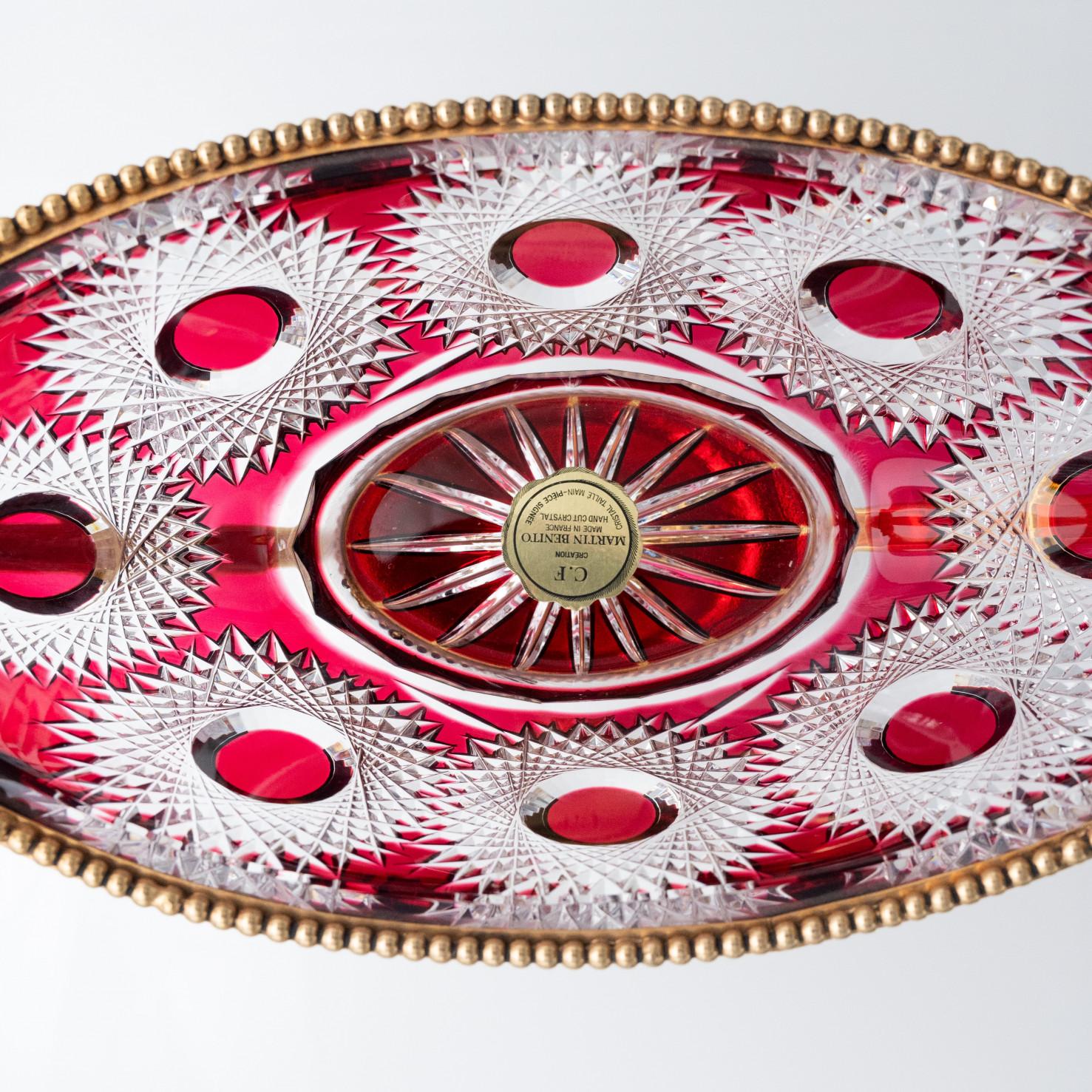 Cuenco centro de mesa de cristal Martín Benito, rojo y bronce, París Francia en venta 6