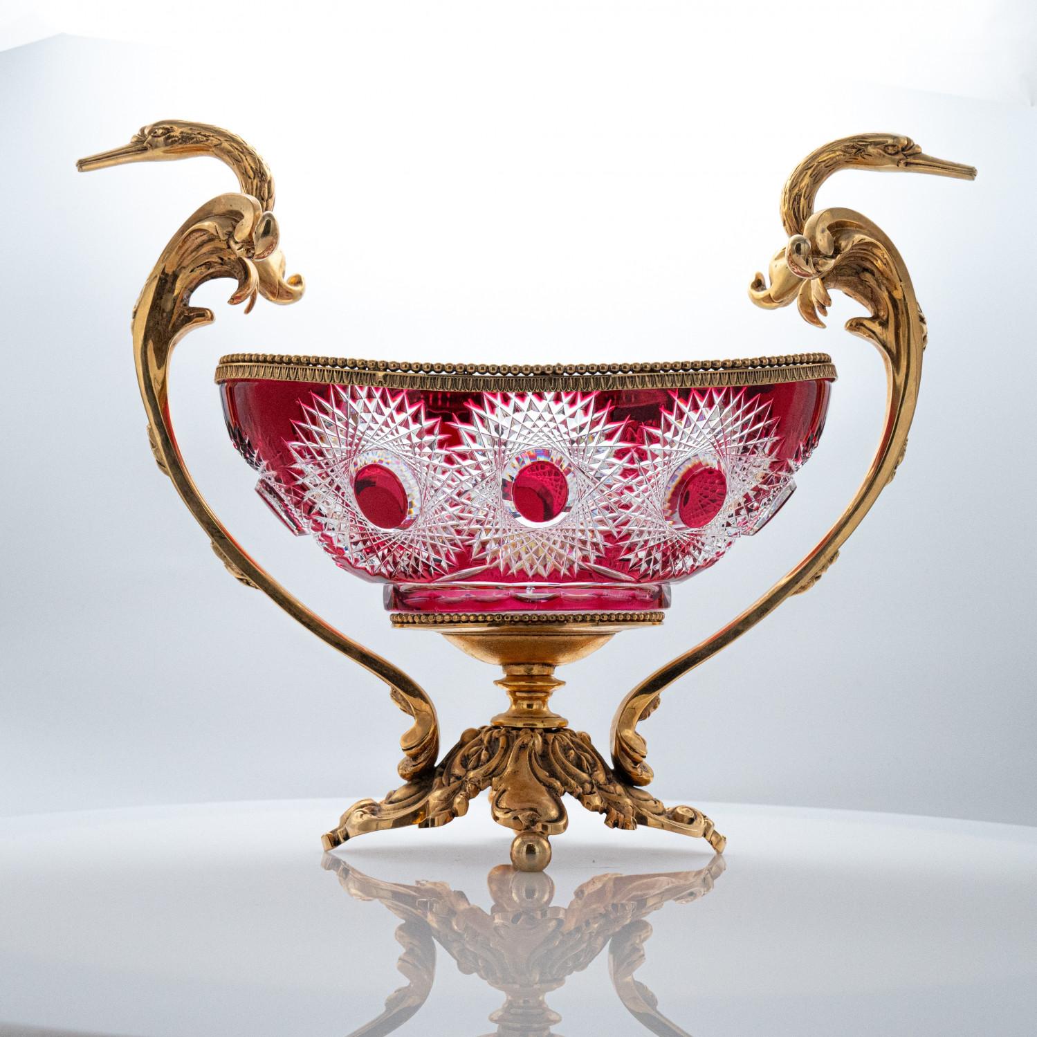 Cuenco centro de mesa de cristal Martín Benito, rojo y bronce, París Francia en venta 7
