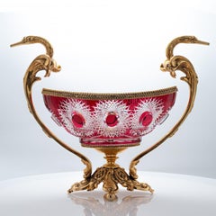 Cuenco centro de mesa de cristal Martín Benito, rojo y bronce, París Francia