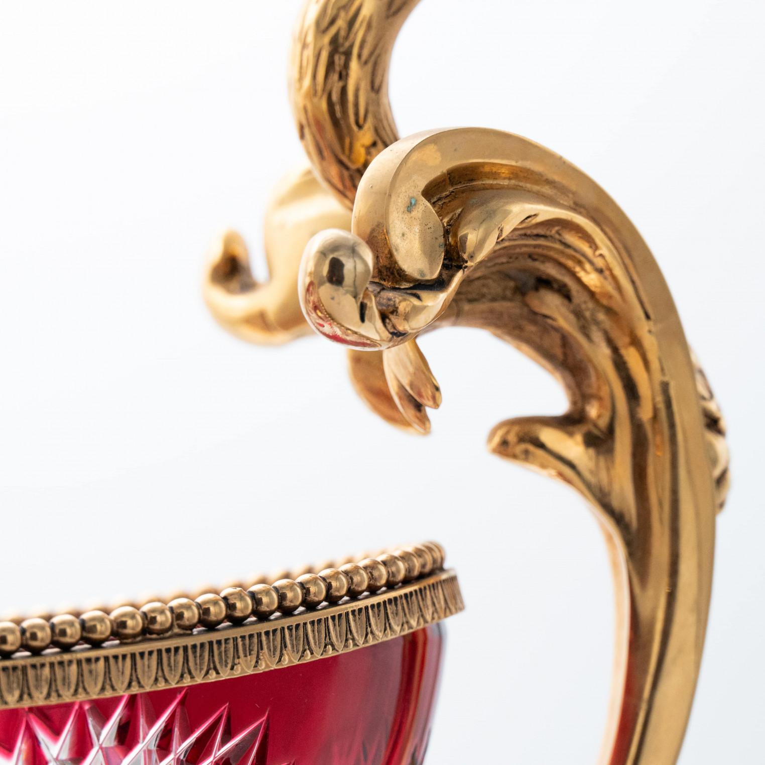 Cuenco centro de mesa de cristal Martín Benito, rojo y bronce, París Francia en venta 1