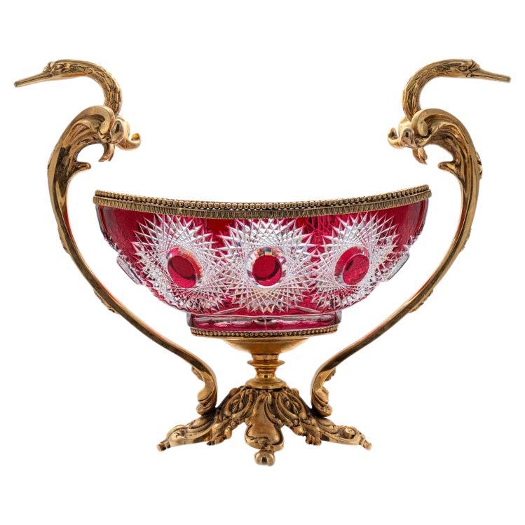 Martin Benito Crystal Centerpiece Bowl, Red and Bronze, Paris France