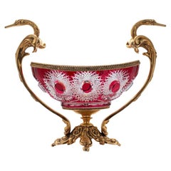 Vintage Martin Benito Crystal Centerpiece Bowl, Red and Bronze, Paris France